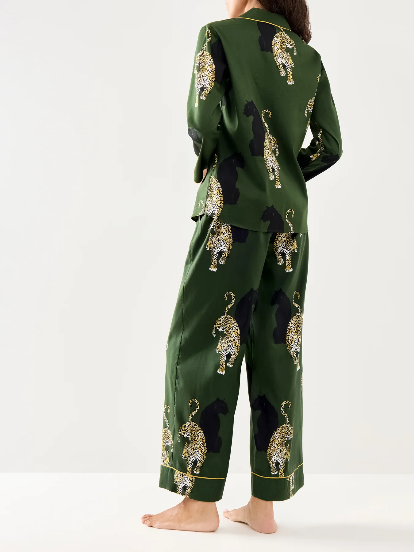 Leopard Print Pyjama Bottoms Olive Green - Image 3