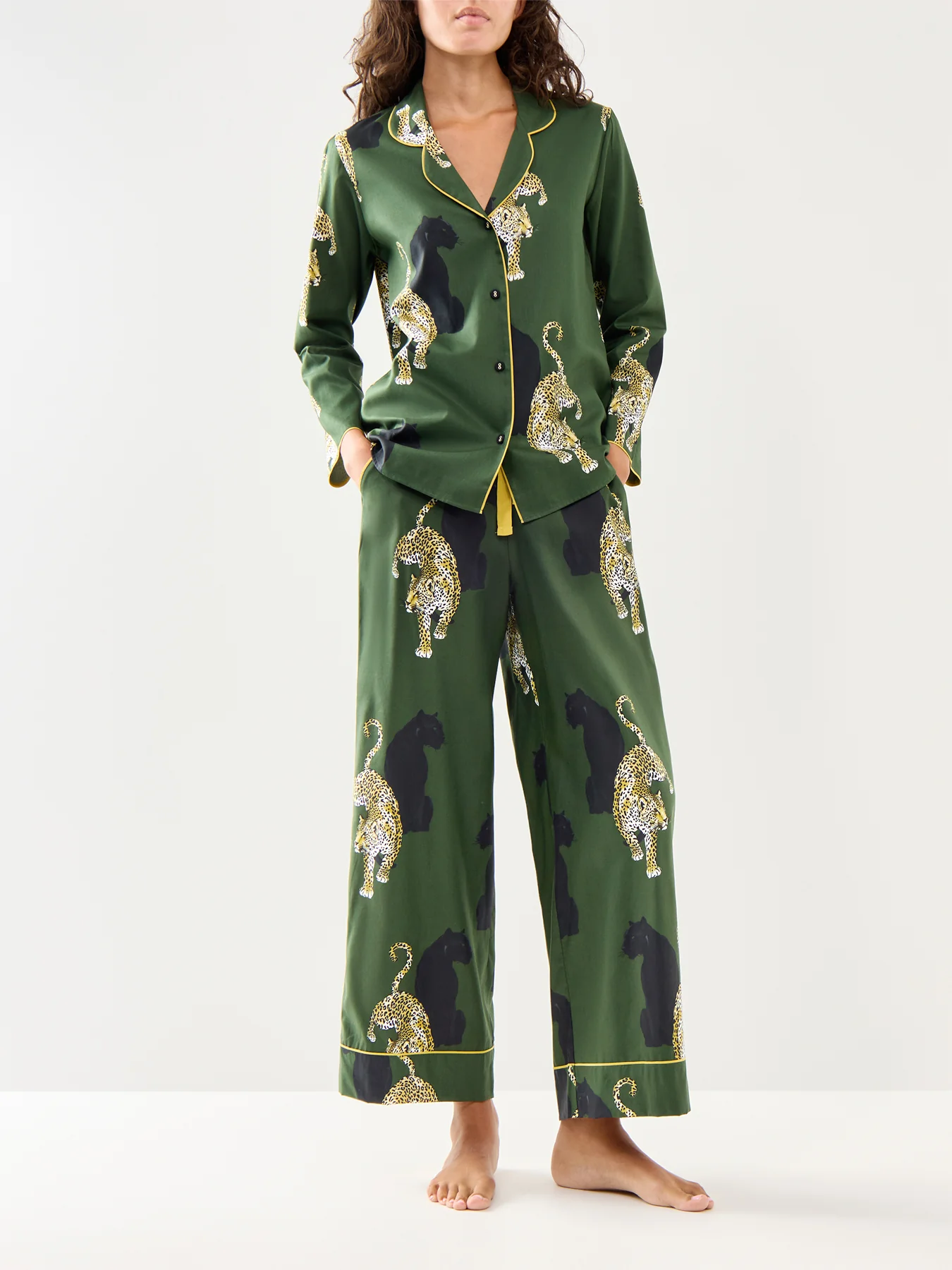 Leopard Print Pyjama Top Olive Green - Image 2