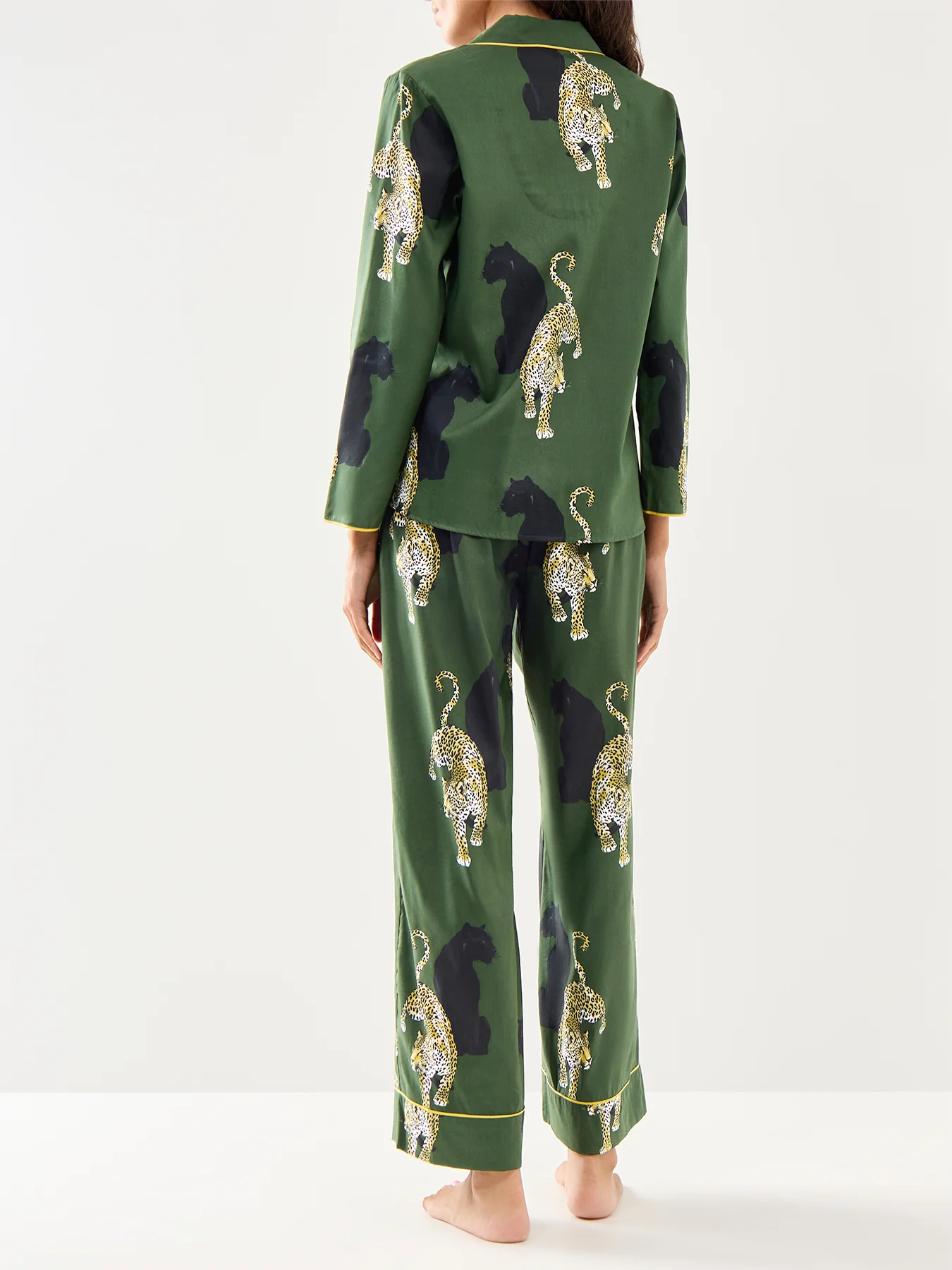 Leopard Print Pyjama Top Olive Green - Image 3