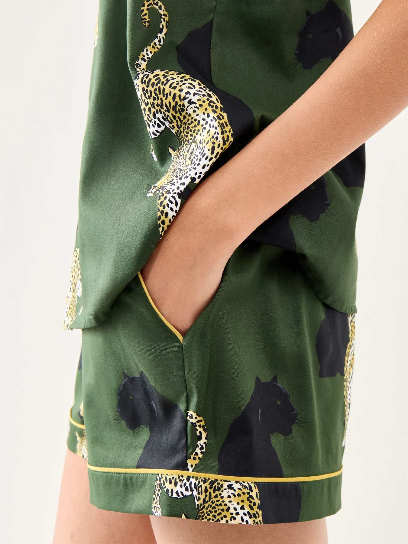 Leopard Print Shorts Olive Green - Image 4