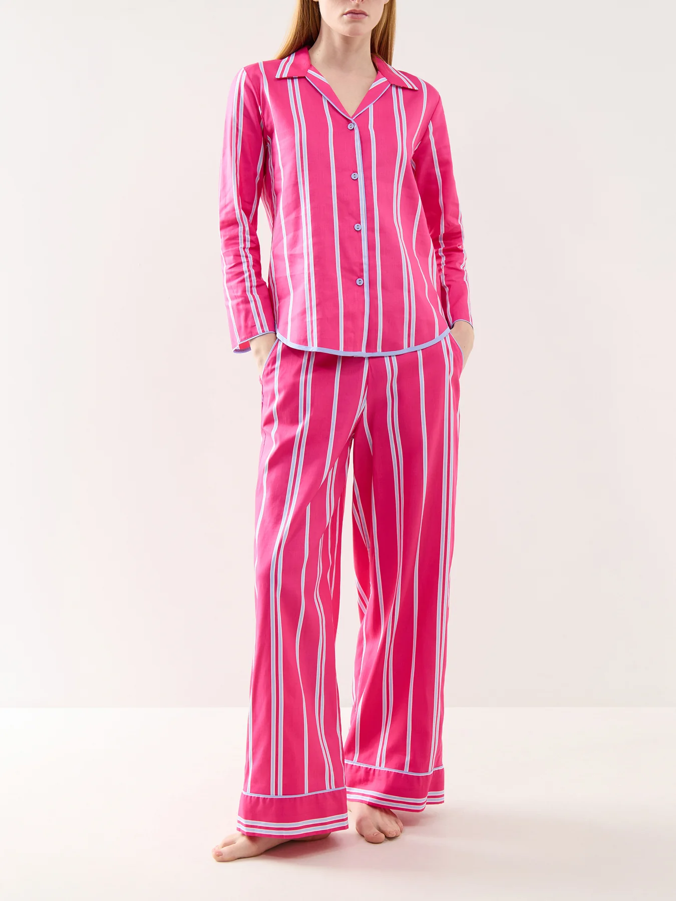 Pink Printed Stripe Wide Leg Pyjama Bottoms - Image 2