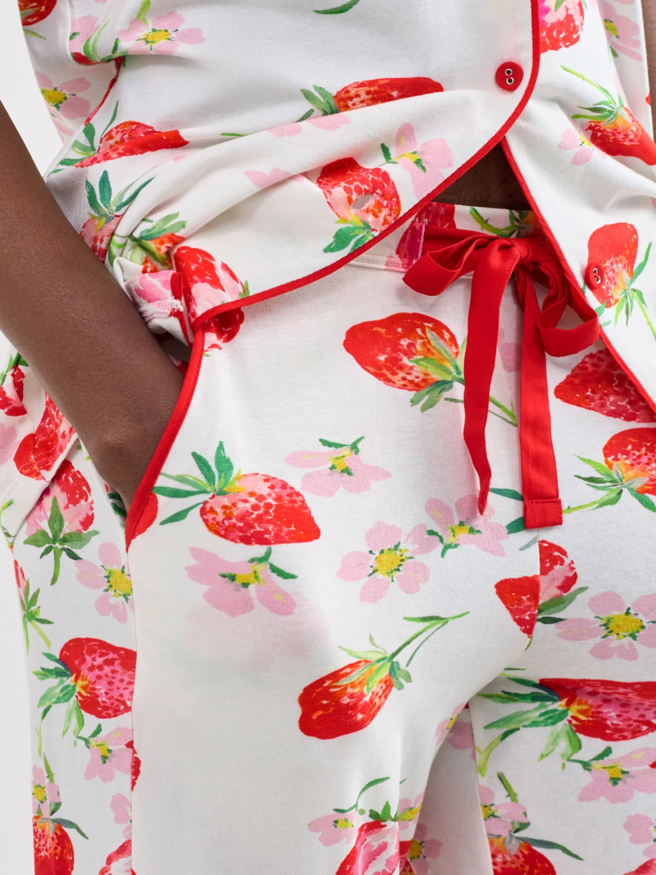 Strawberry Print Cropped Pyjama Bottoms Red - Image 4