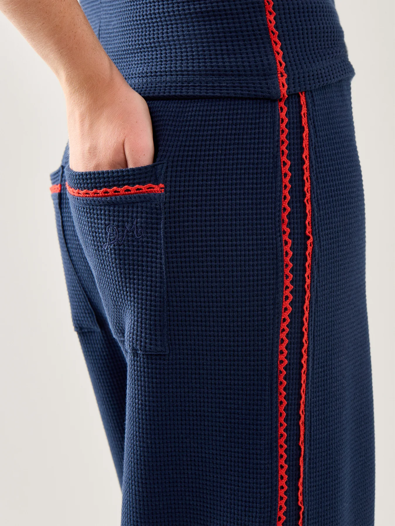Bailey Kickflare Pointelle Jogger Navy Organic Cotton - Image 3