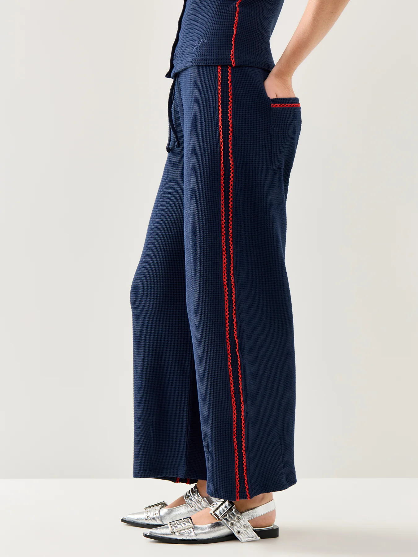 Bailey Kickflare Pointelle Jogger Navy Organic Cotton - Image 4