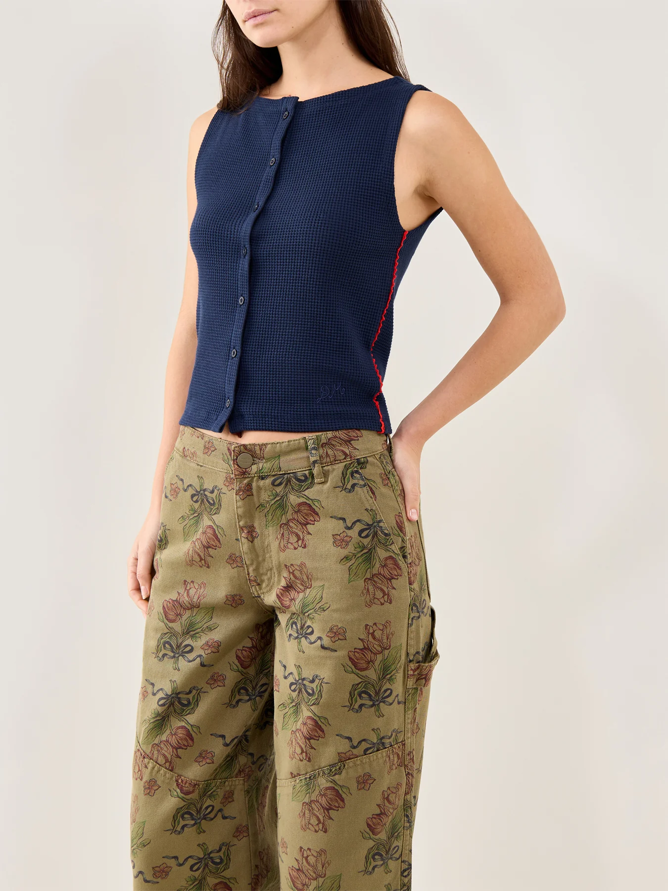 Devon Pointelle Polo Navy Organic Cotton - Image 4