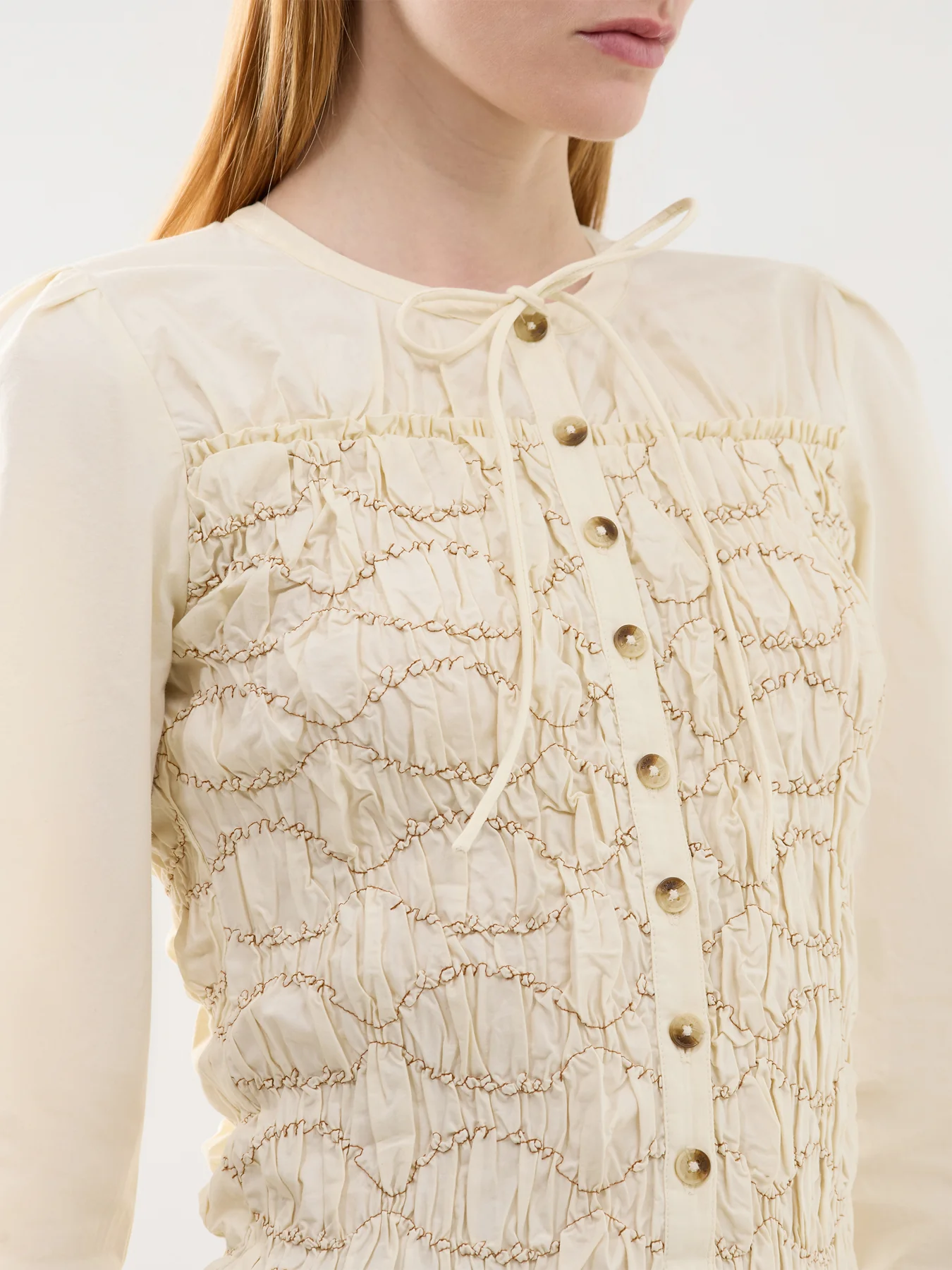 Elliana Smocked Cardigan Cream - Image 3