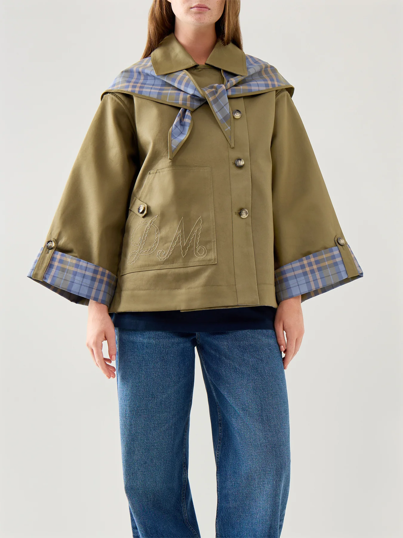 Jerry Crop Trench Coat Olive Organic Cotton - Image 4