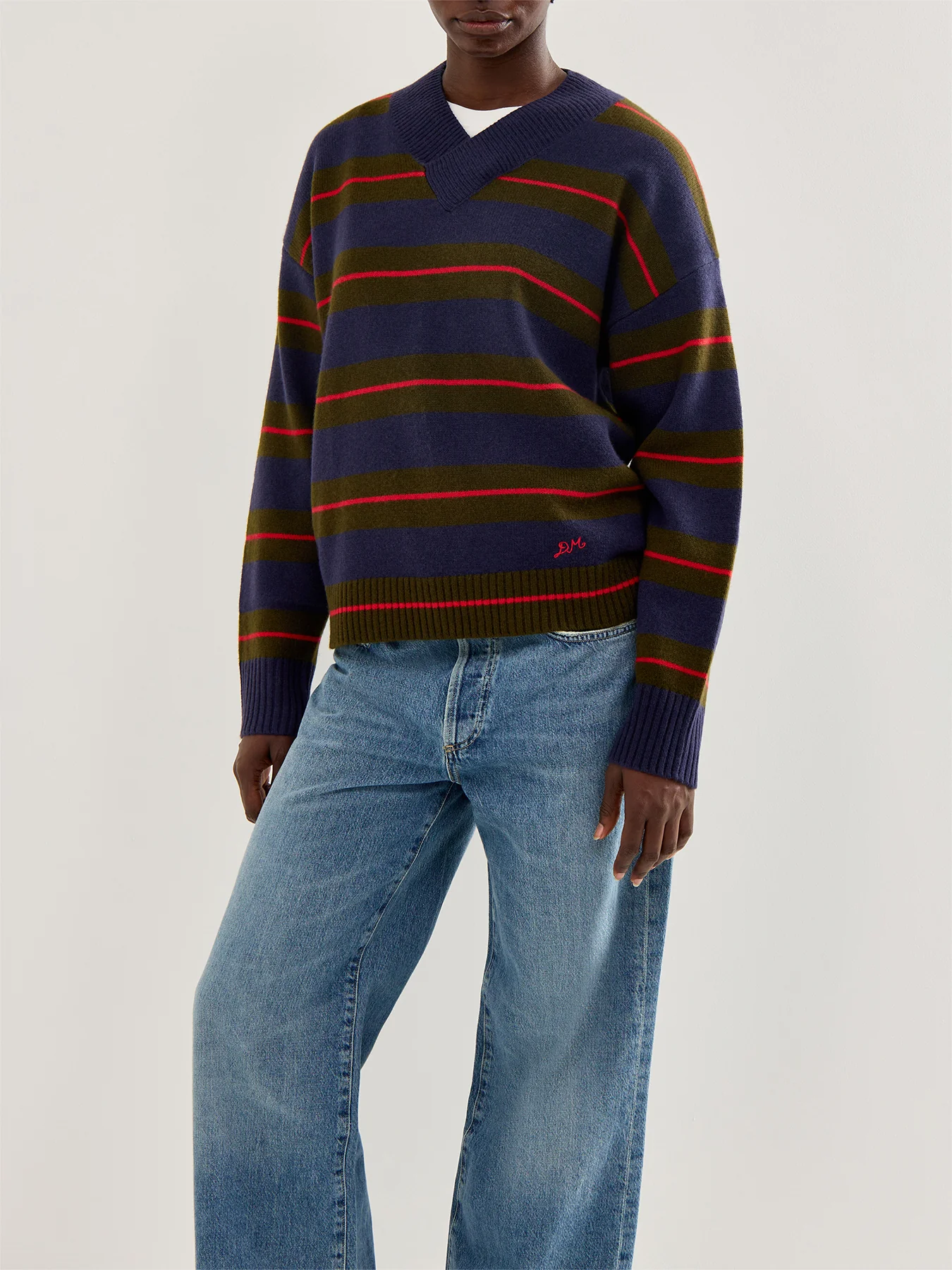Odette V Neck Jumper Green Stripe - Image 4