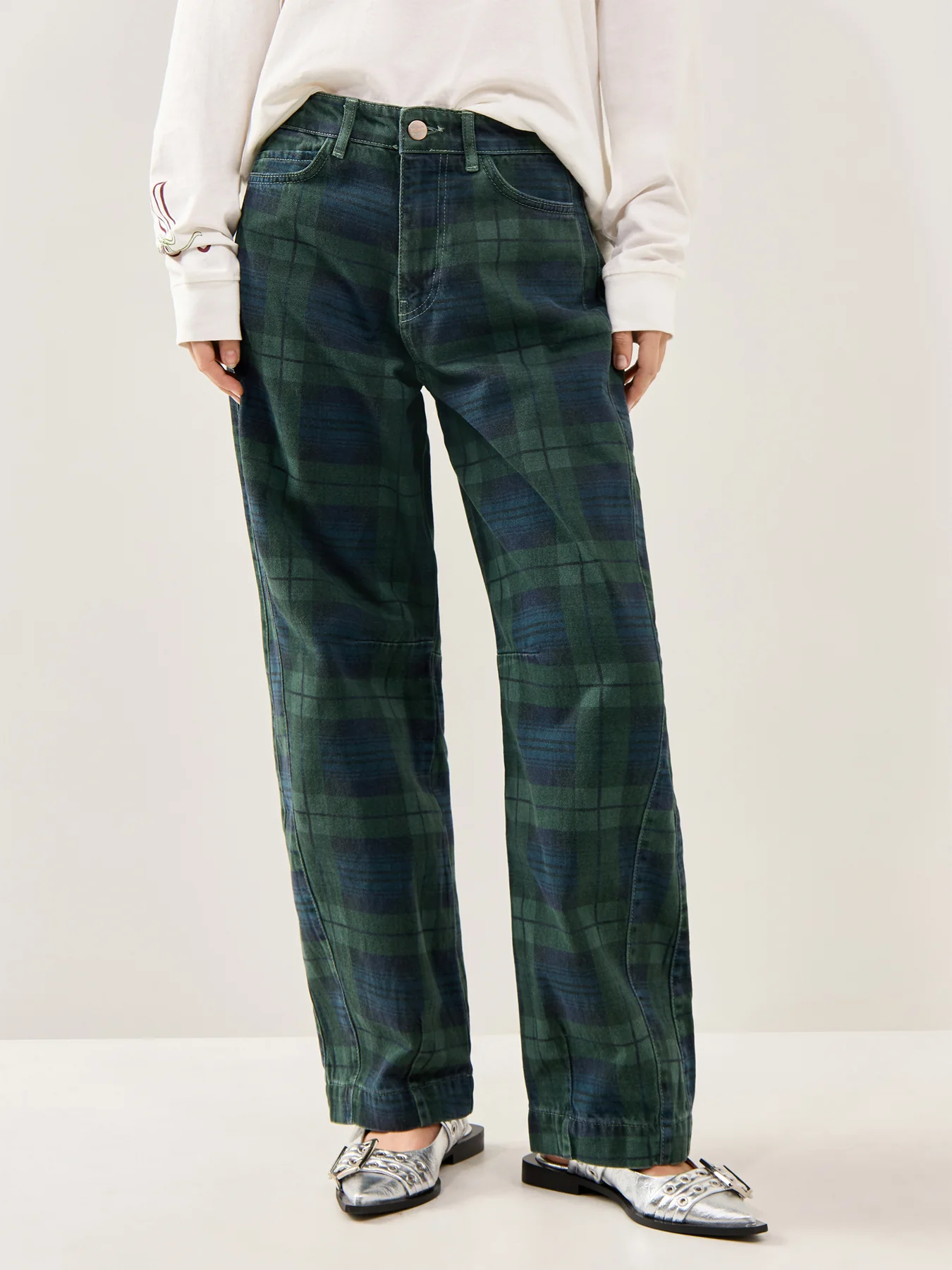 Neve Overdyed Check Jeans Navy - Image 4