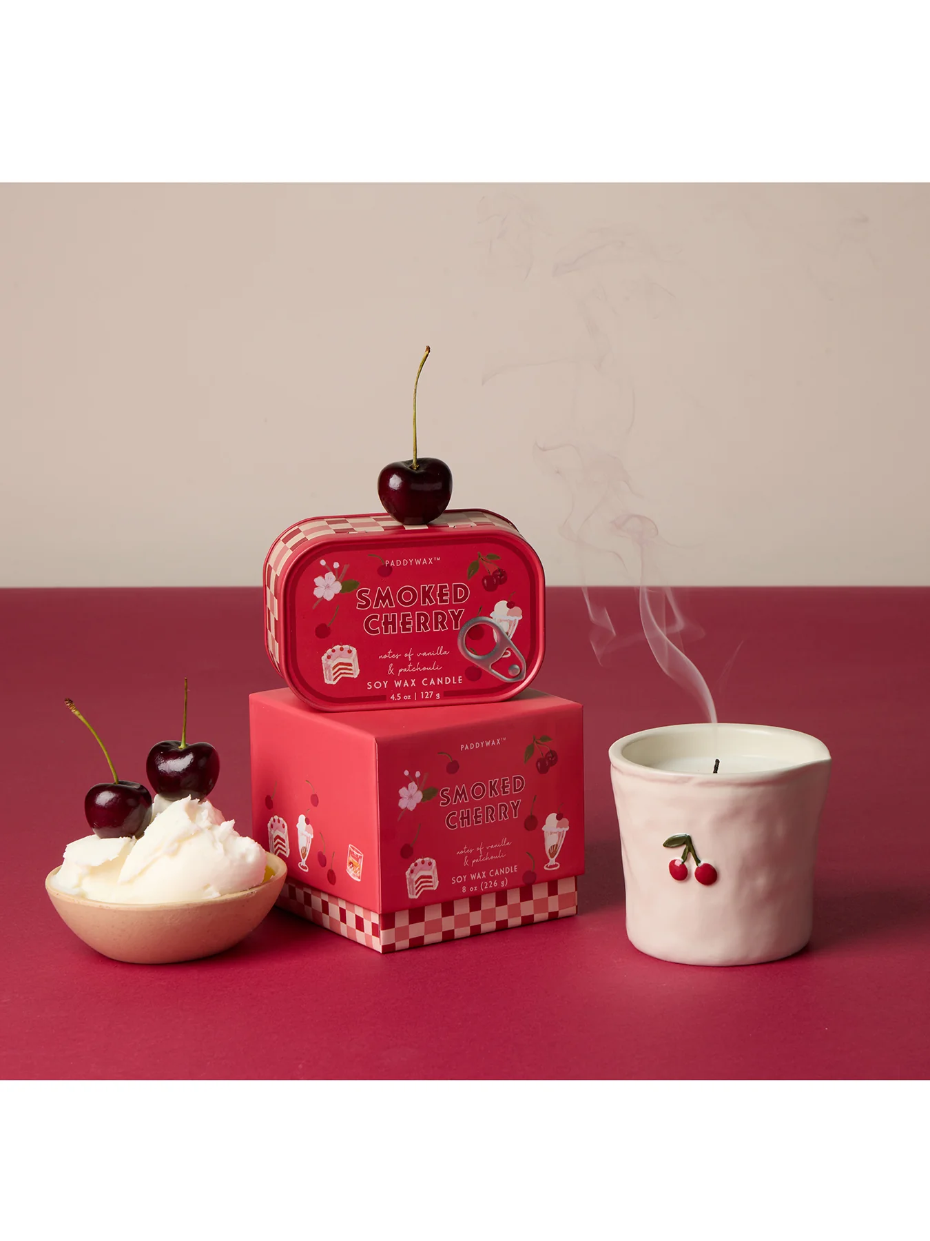 Cherry Embossed Ceramic Candle Smoked Cherry 226g - Image 3