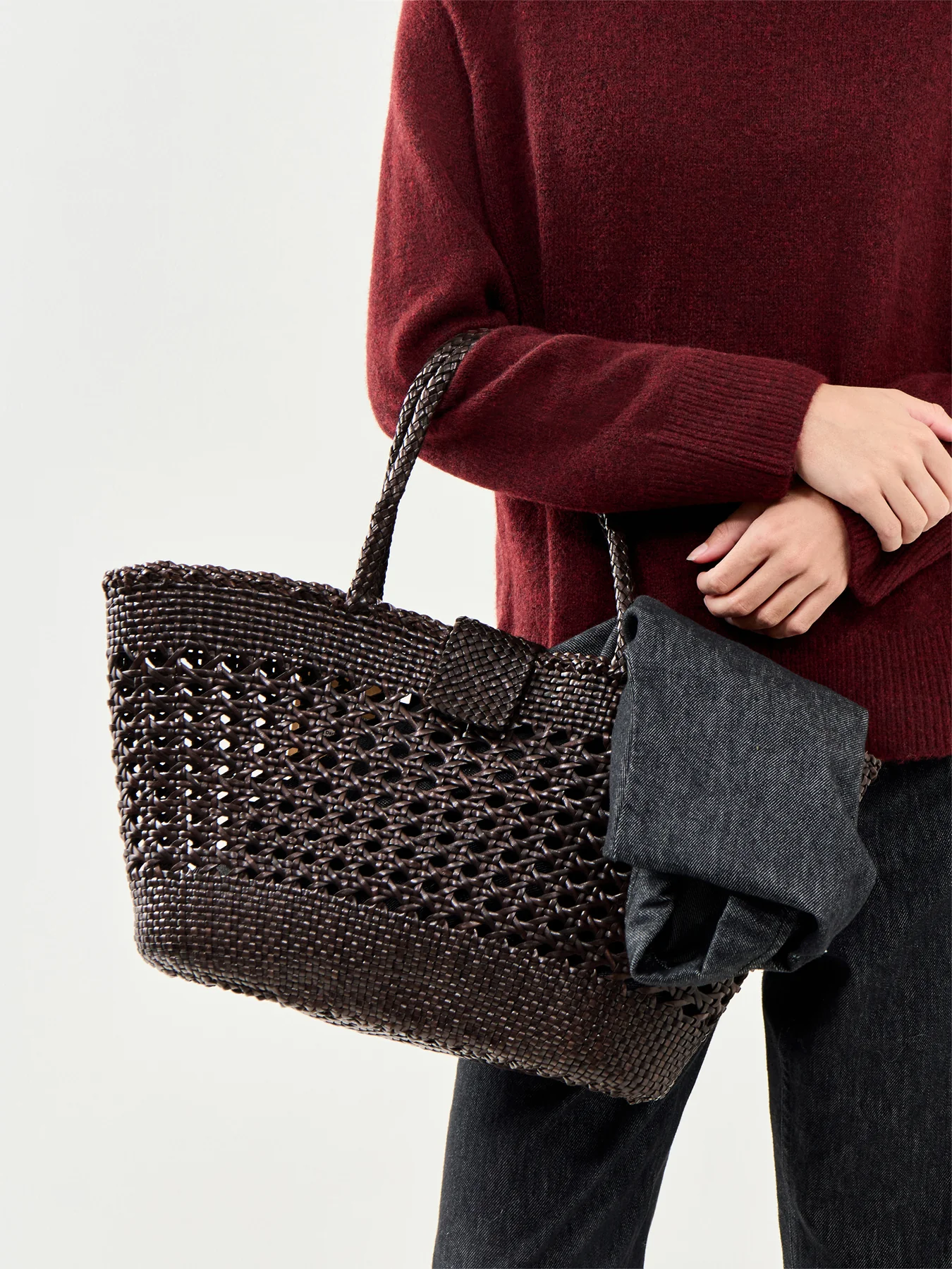 Rixo x Dragon Diffusion Lucine Woven Leather Bag Dark Brown - Image 2