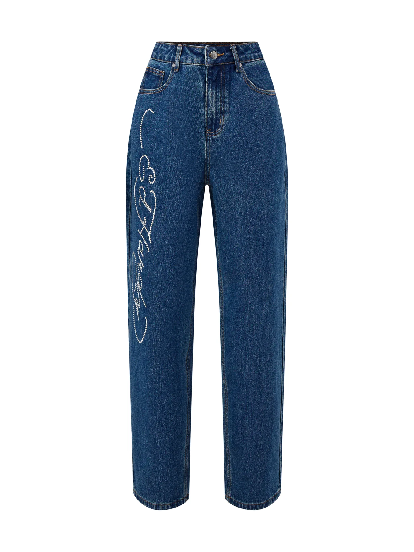 Crystal Roar Diamante Relaxed Denim Trousers Jeans Indigo