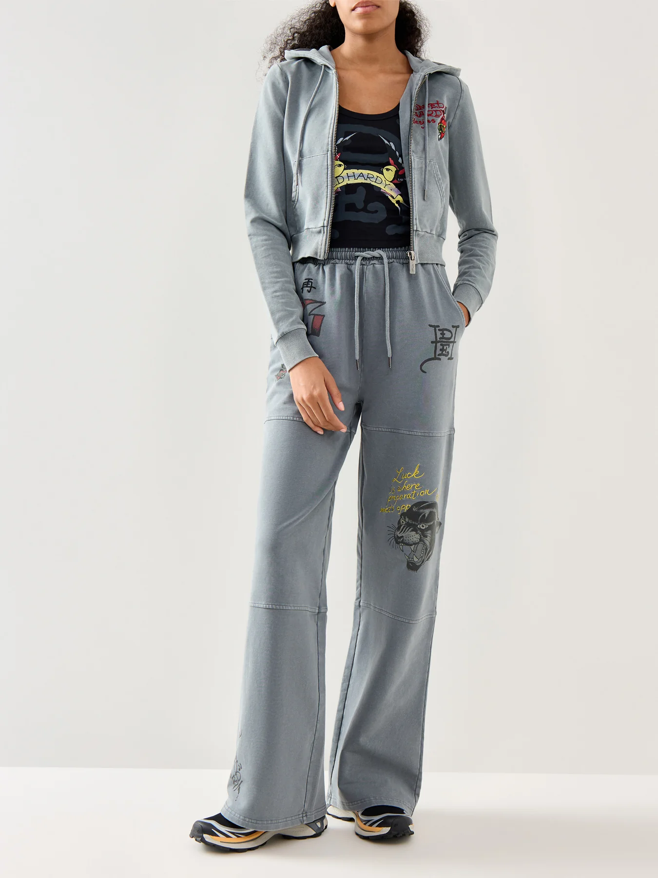 Flaming Tiger Cropped Zip Thru Charcoal - Image 2