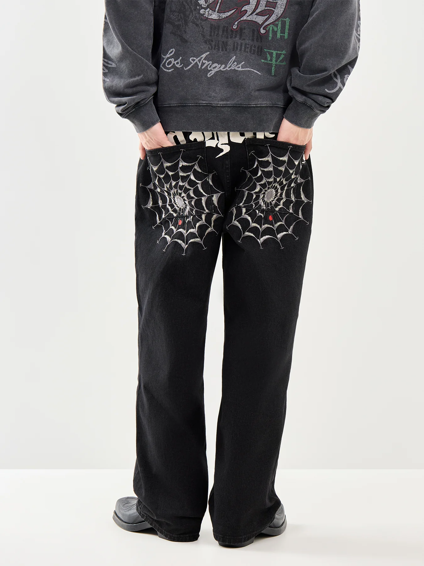 Black Widow Baggy Denim Trousers Black - Image 5