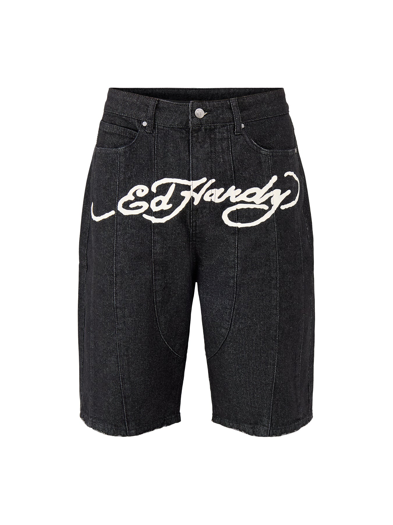 Moto Panelled Denim Jorts Black