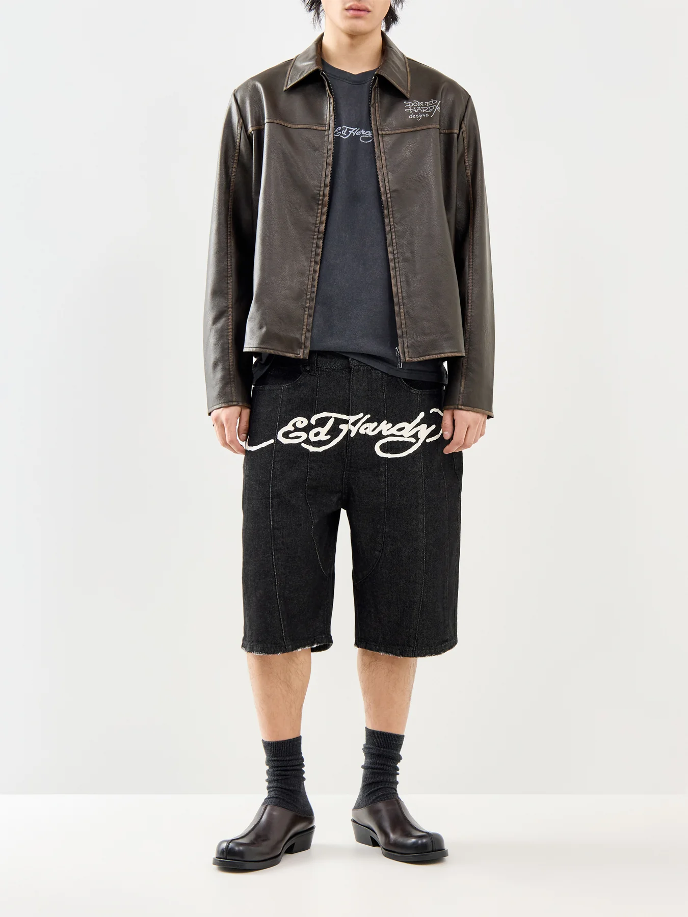 Moto Panelled Denim Jorts Black - Image 2