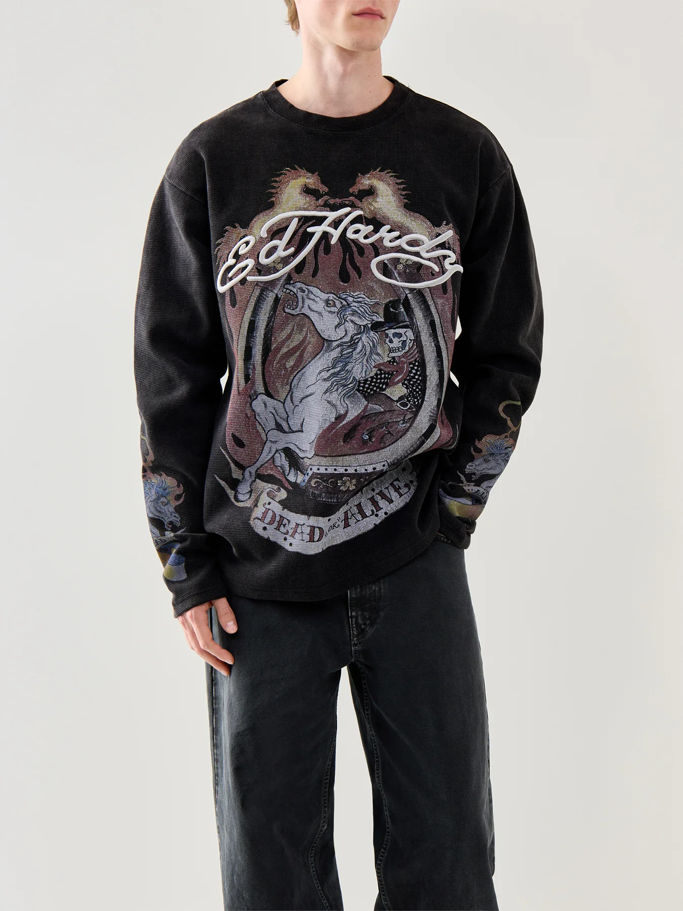 Mens Ride Into Hell Waffle Long Sleeve T-Shirt Black - Image 4
