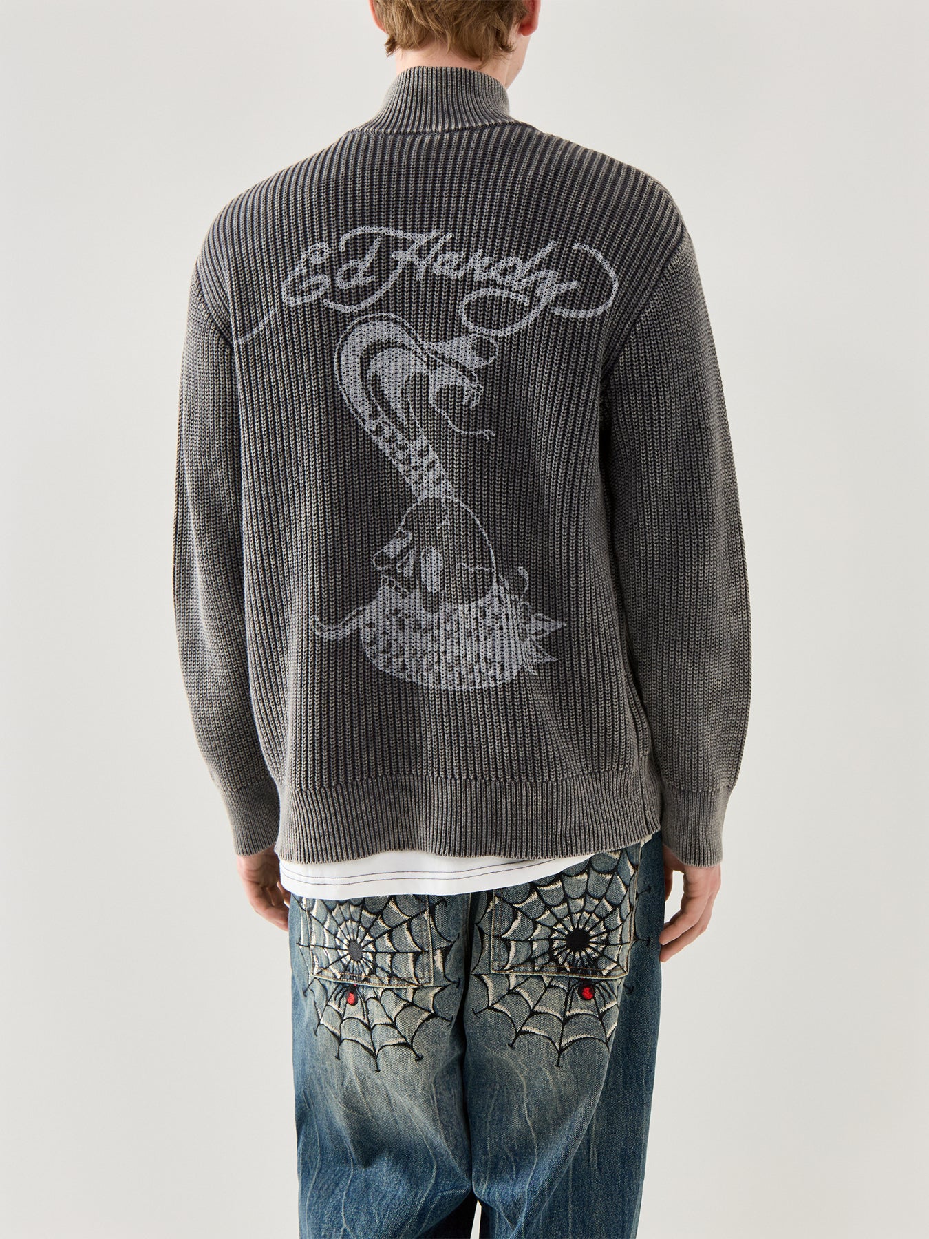 Mens Skull And Snake Zip Through Jumper Black - Image 5