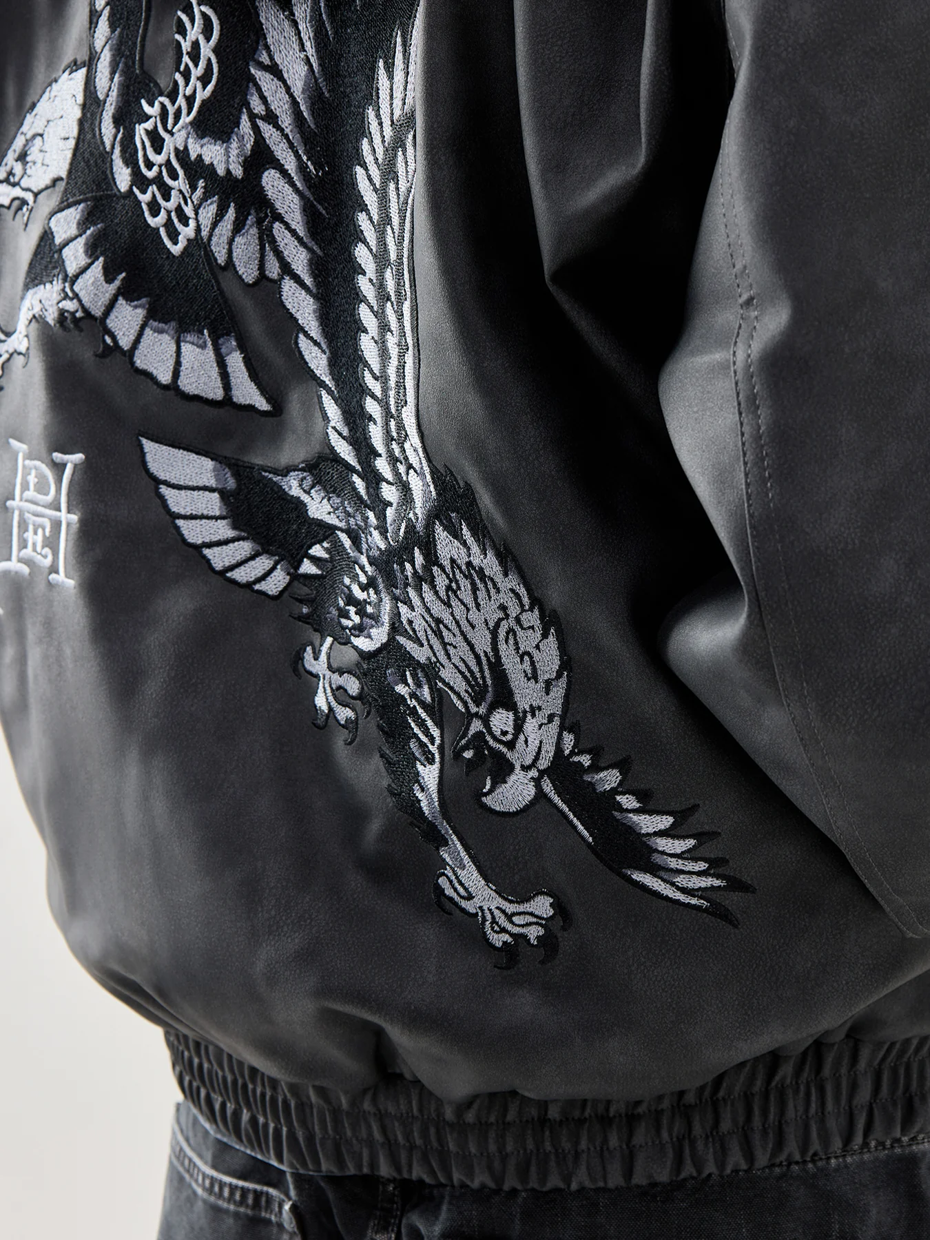 Mens Soaring Eagles Pu Hooded Vegan Leather Jacket - Image 3