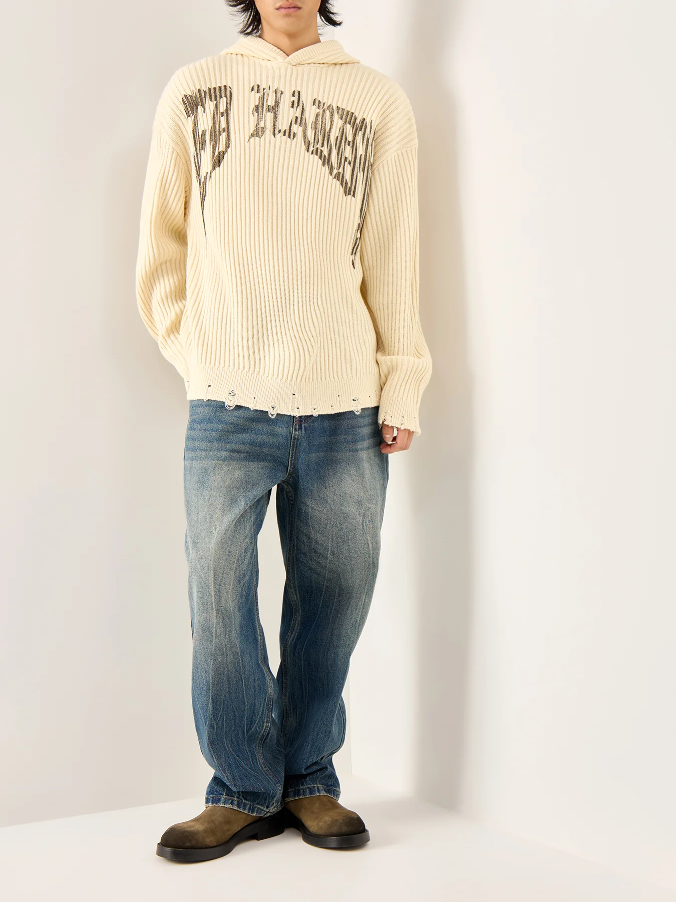 Tiger Snake Knit Hoodie Ecru - Image 2