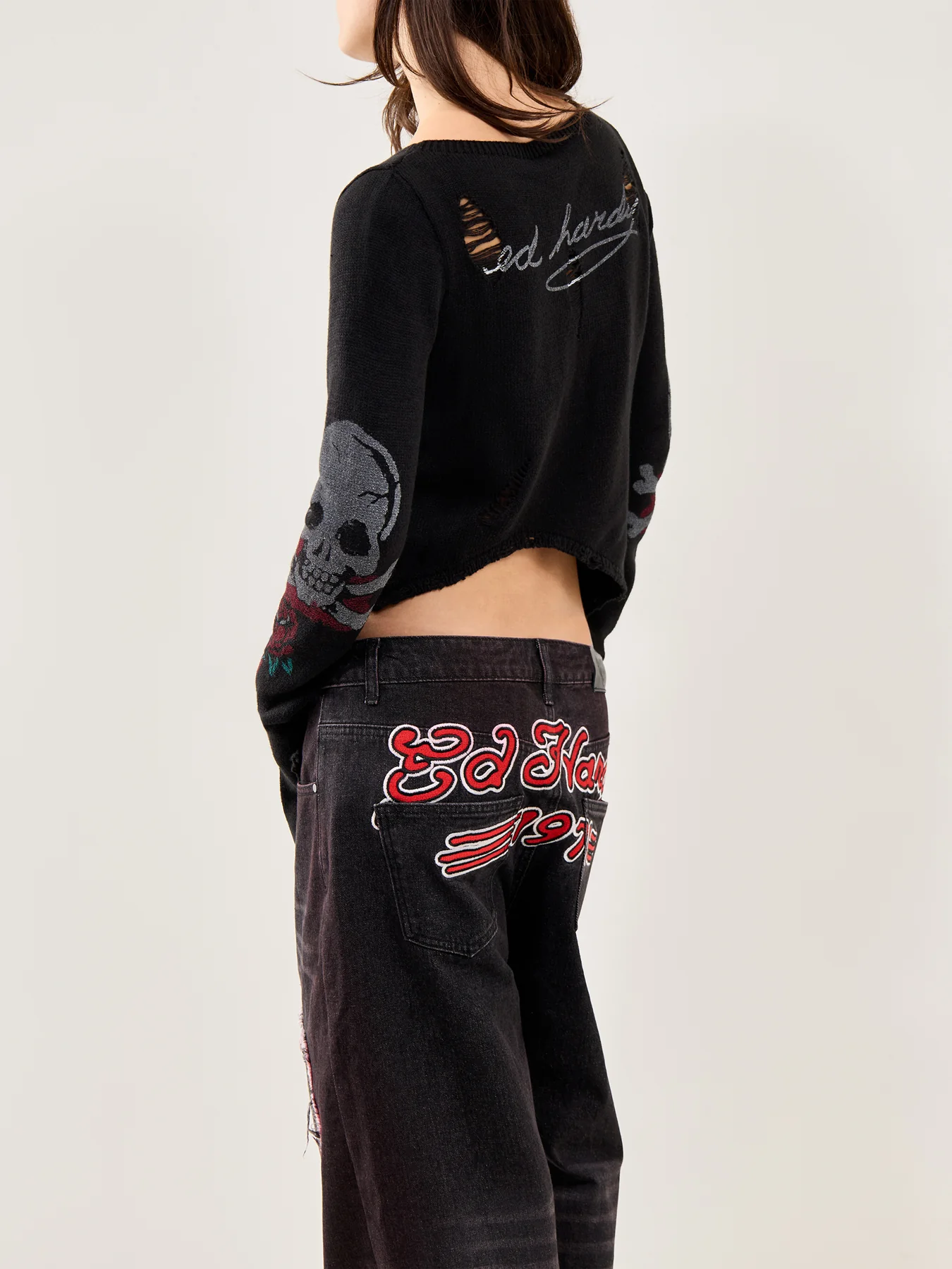 Ed Hardy Skull and Roses Distressed Knit Black - Image 5