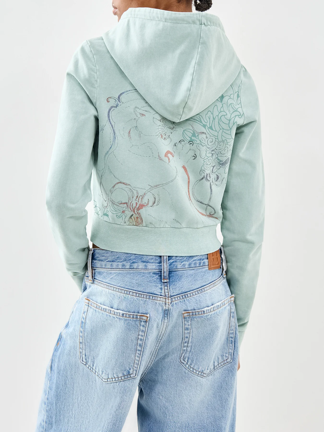 Applique Back Tattoo Cropped Hoodie Green - Image 5