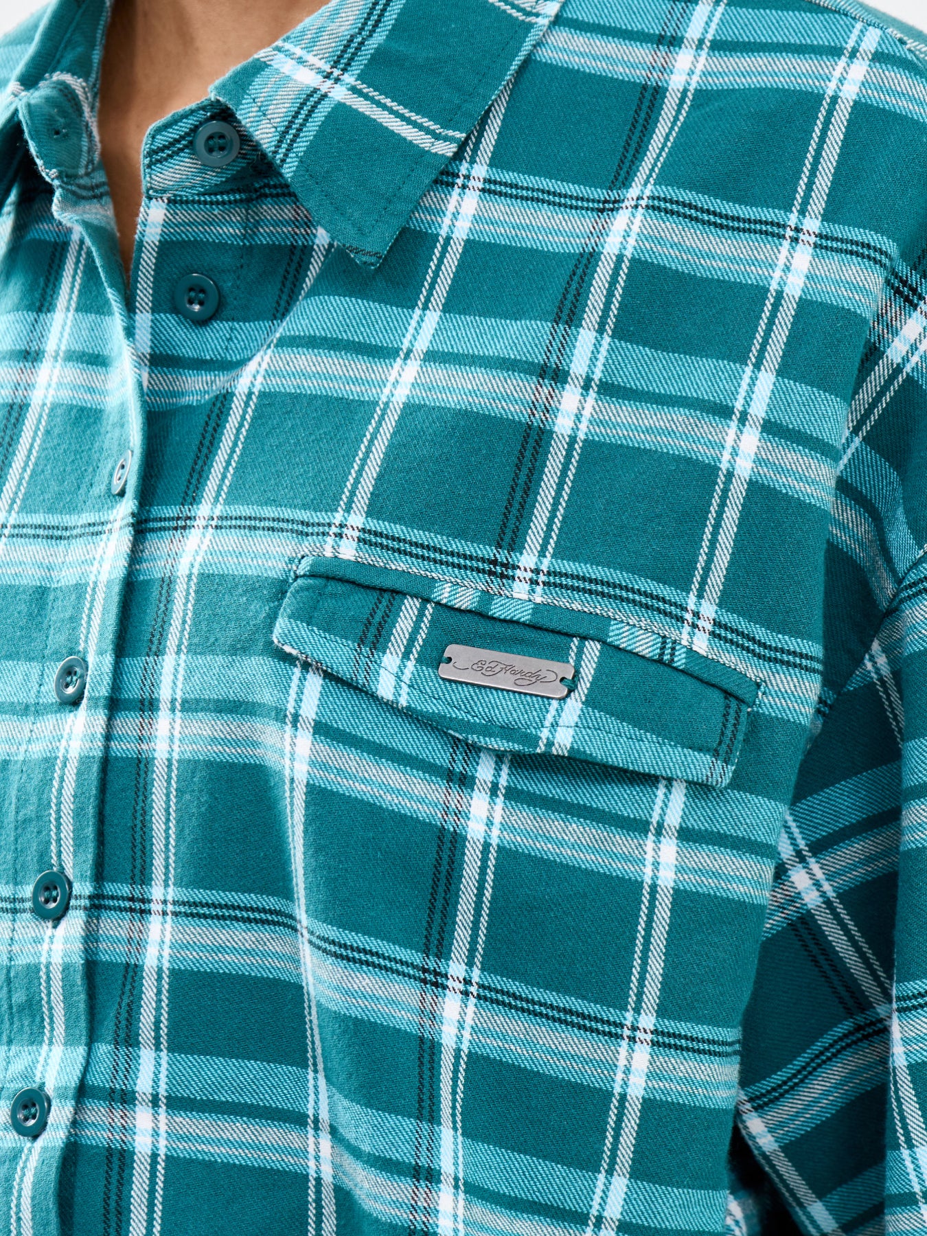 Black Roses Cropped Relaxed Camp Shirt Green - Image 3