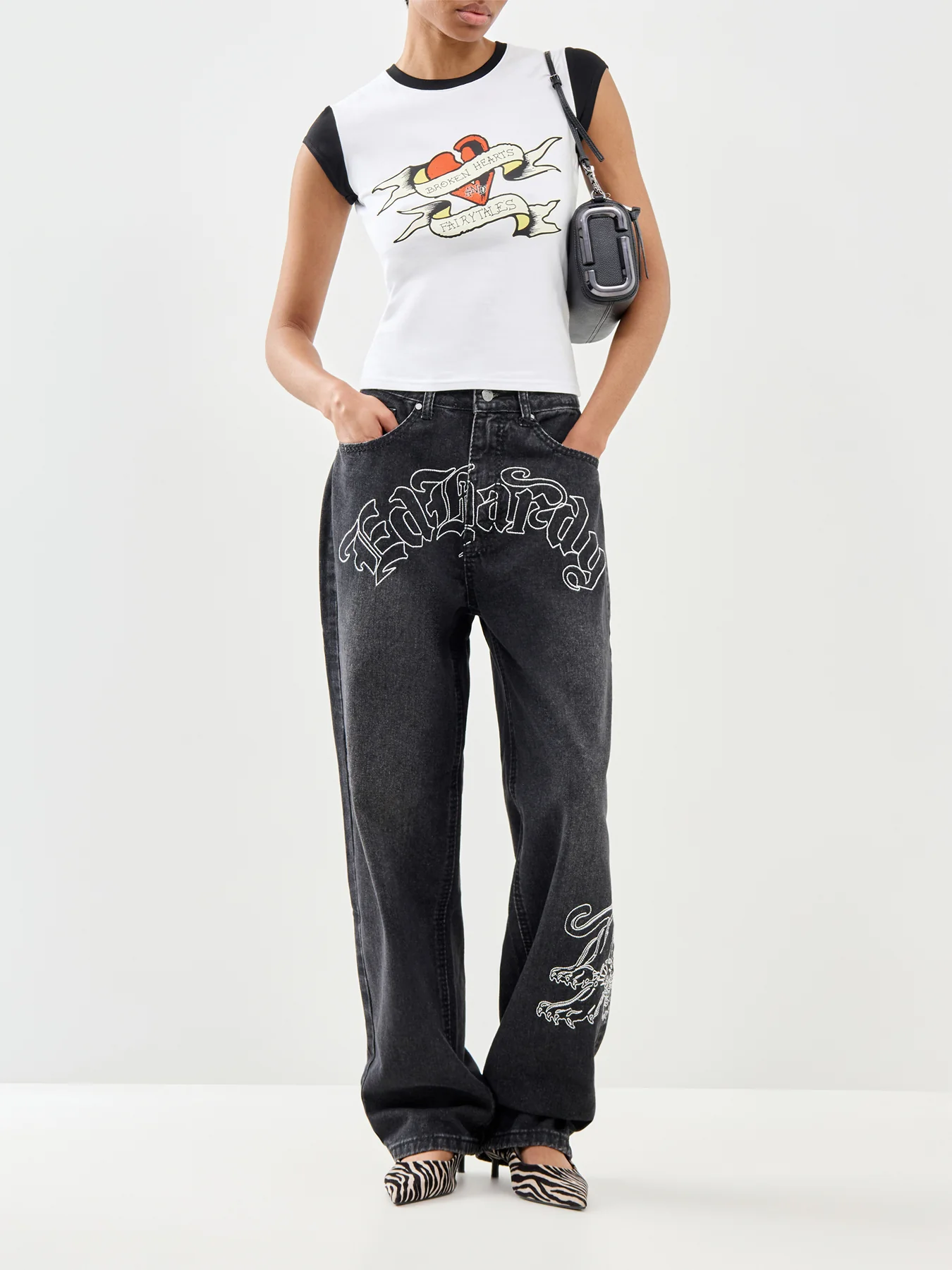 Broken Hearts Contrast Baby Tee White - Image 2
