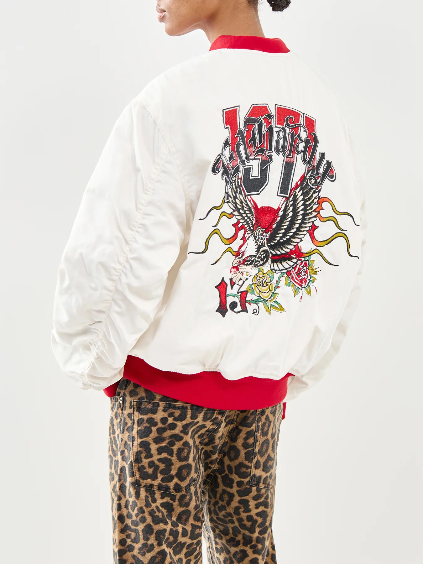 Gothic Flaming Eagle Bomber Jacket Cream - Image 4