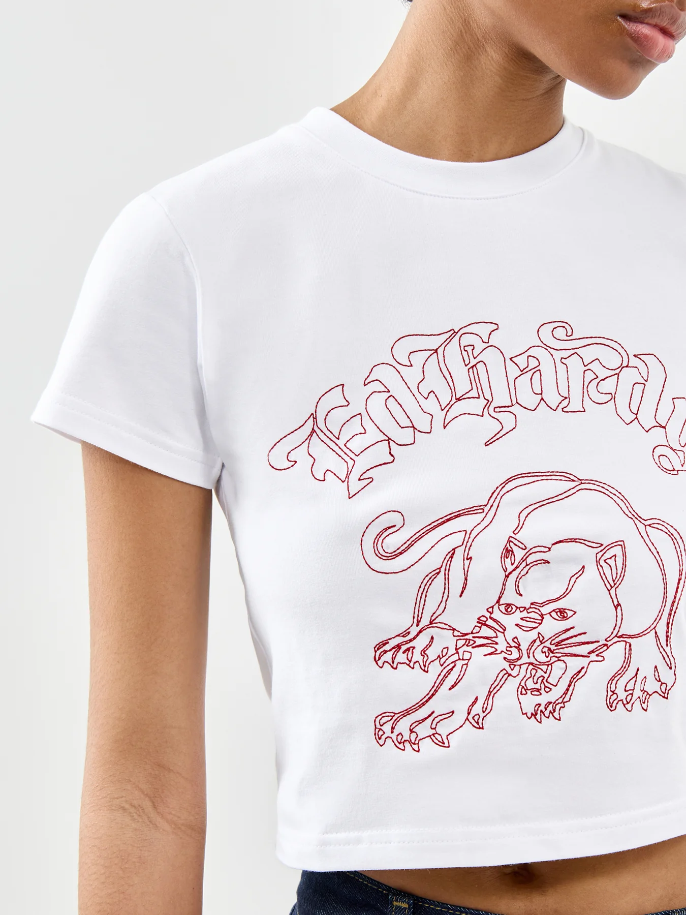 Panther Embroidered Baby Tee White - Image 3