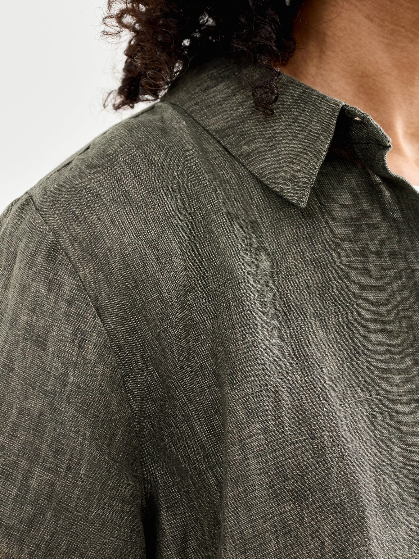 Classic Collar Elbow Sleeve Shirt Khaki - Image 3