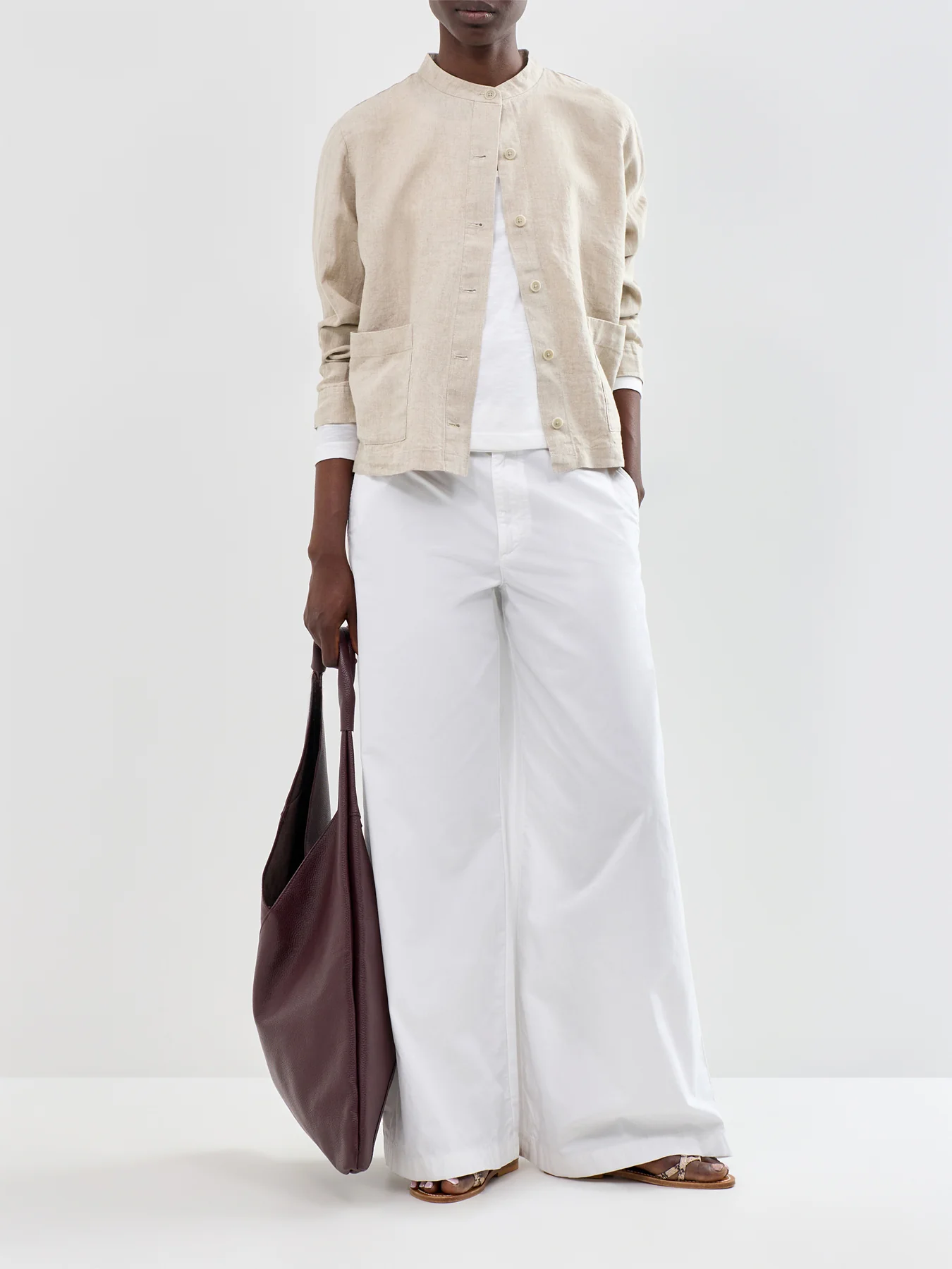 Mandarin Collar Shirt Jacket Beige - Image 2