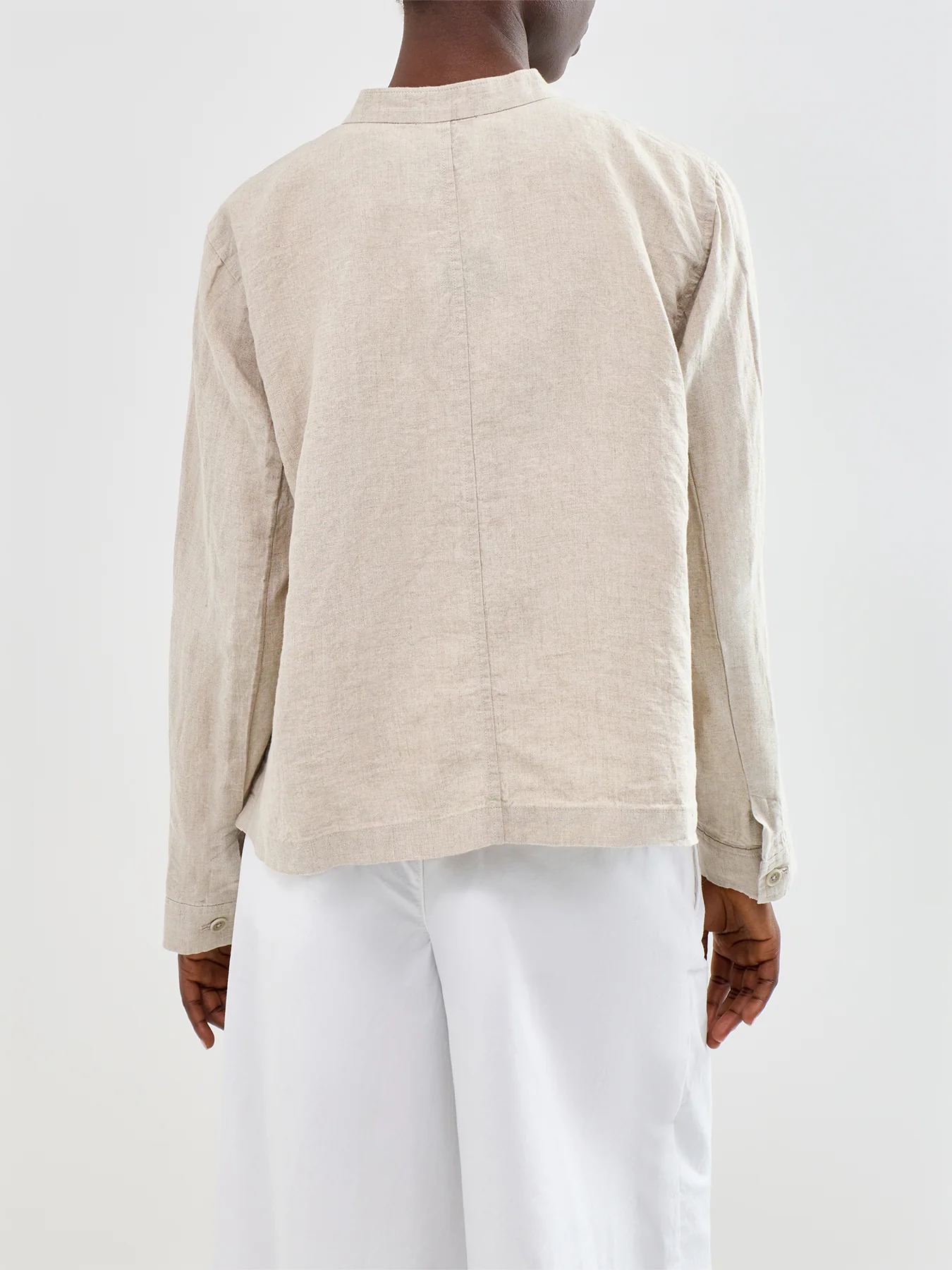 Mandarin Collar Shirt Jacket Beige - Image 5