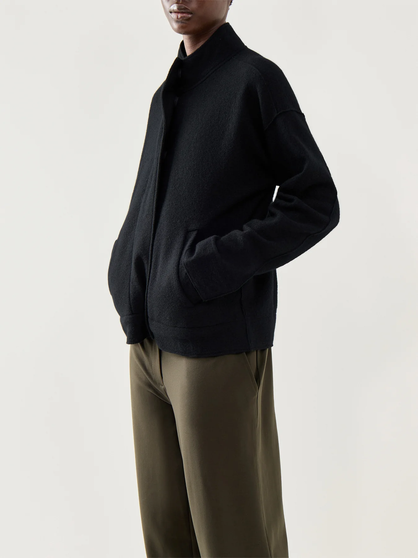 Stand Collar Jacket Pockets Black - Image 4