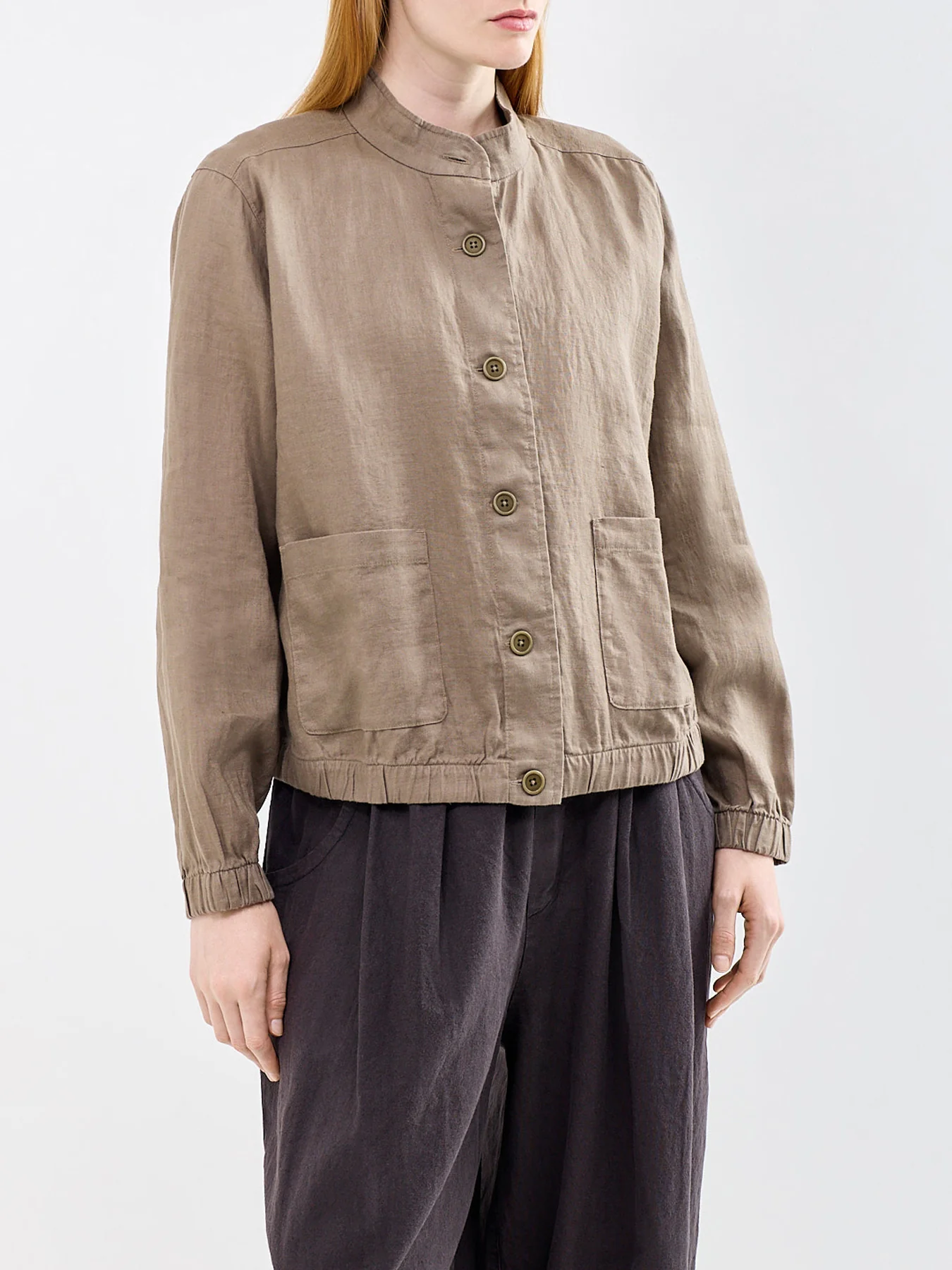 Stand Collar Duster Jacket Brown - Image 4