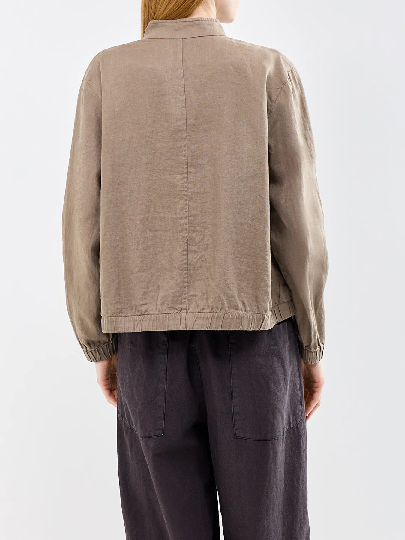 Stand Collar Duster Jacket Brown - Image 5