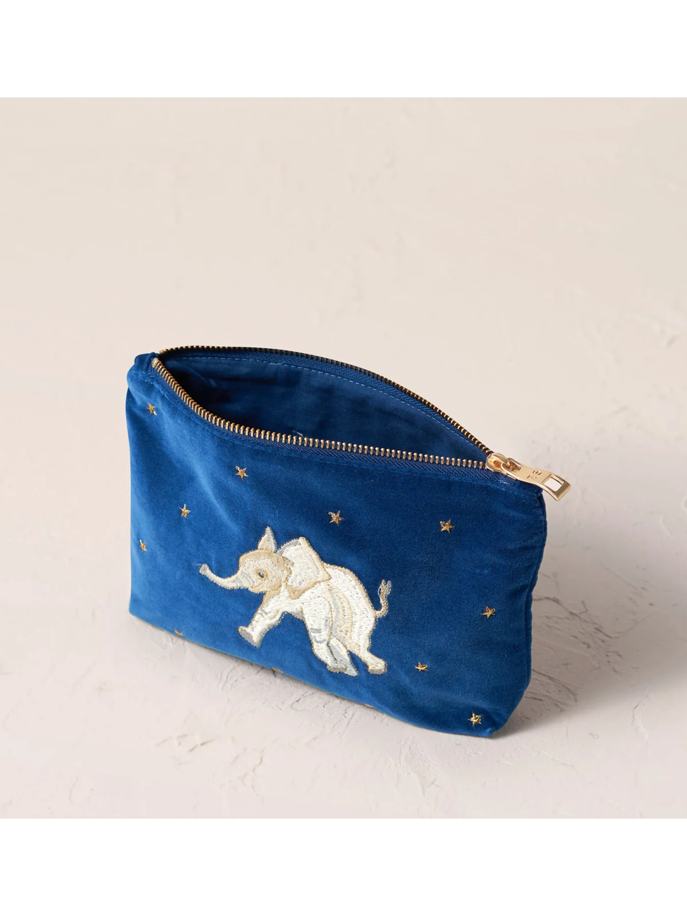 Baby Elephant Conservation Velvet Mini Pouch Navy - Image 3