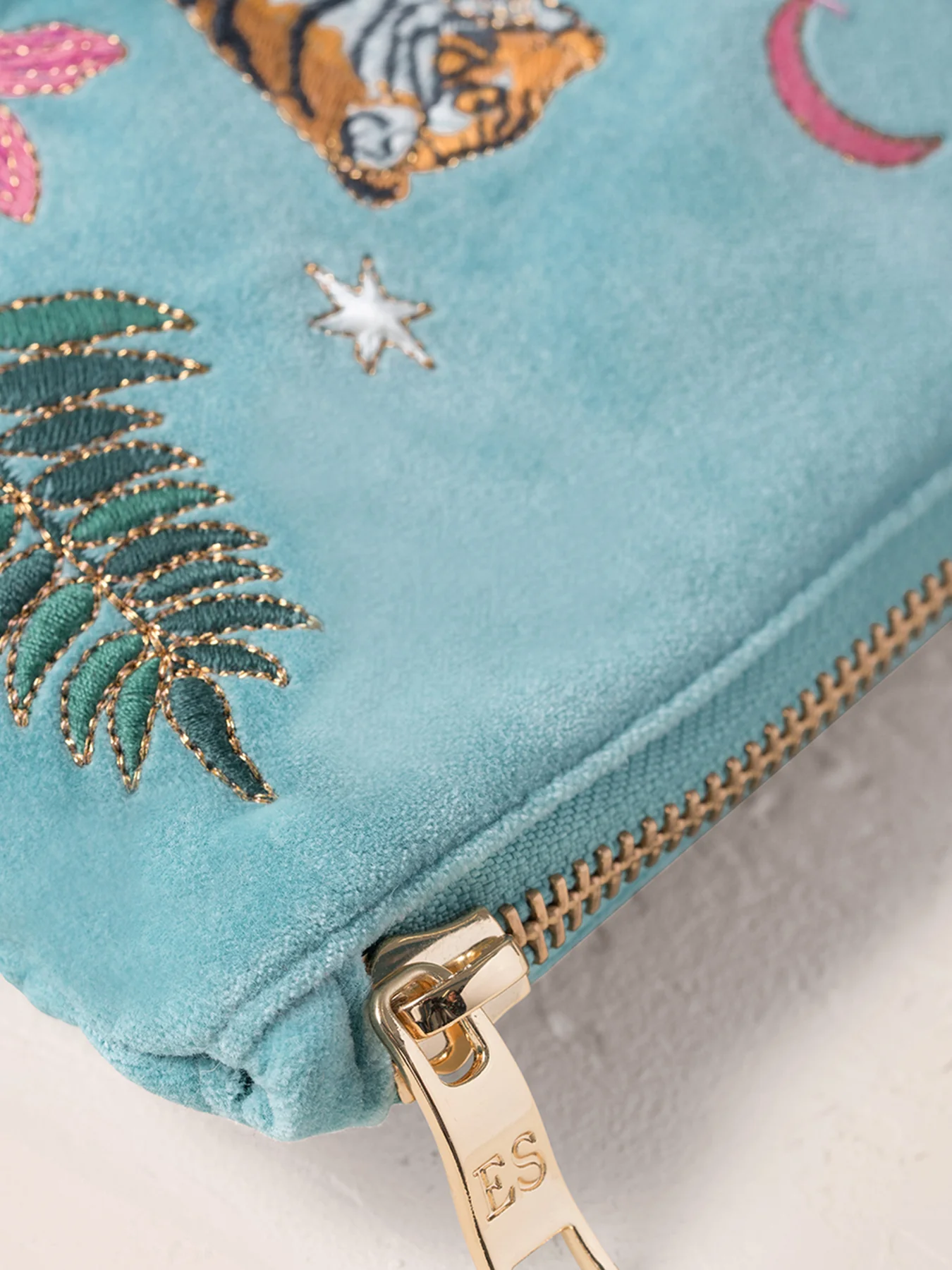 Celestial Tigers Velvet Everyday Pouch Dusky Teal - Image 3