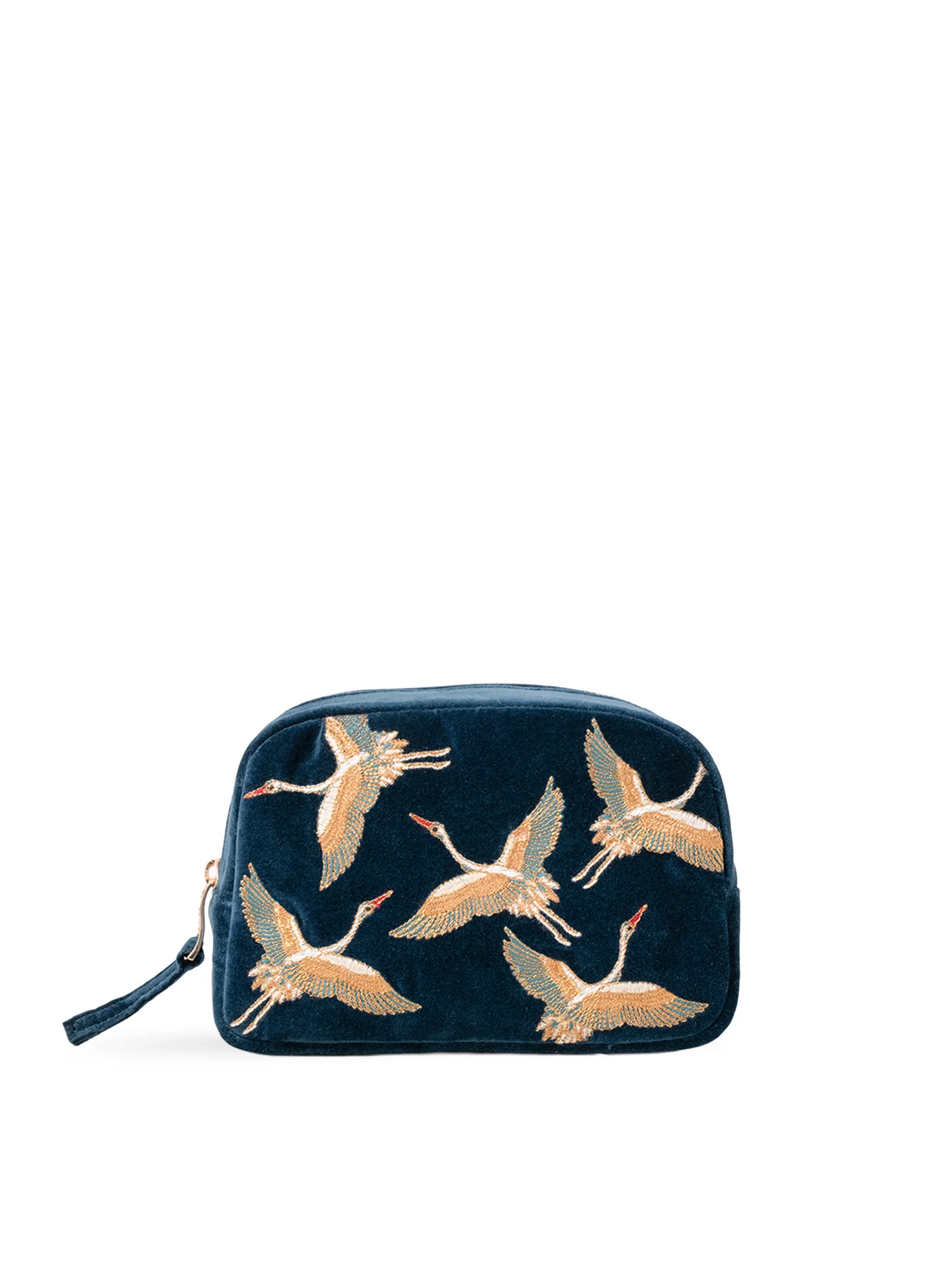 Cranes Velvet Makeup Bag Ink Blue