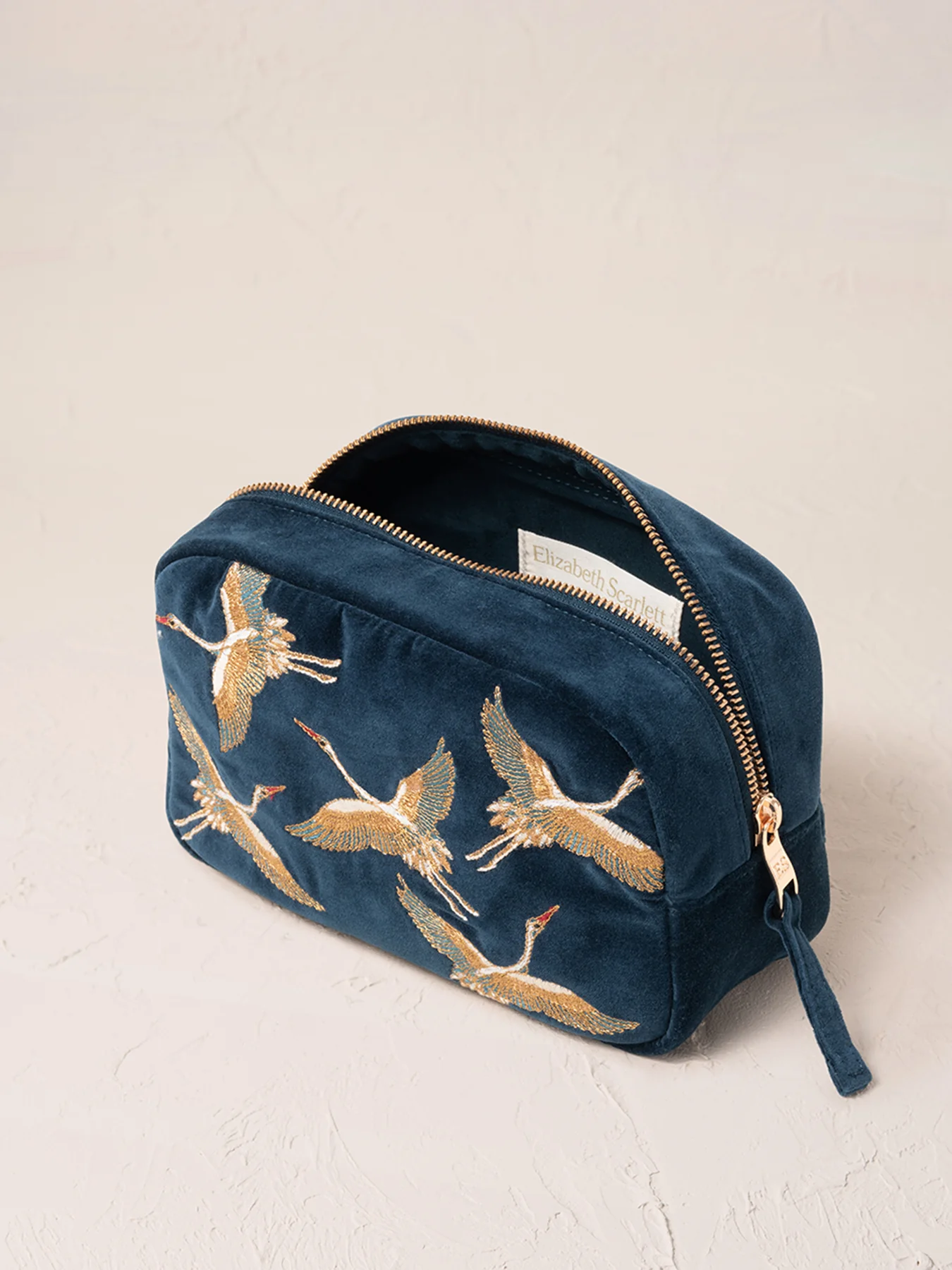 Cranes Velvet Makeup Bag Ink Blue - Image 3