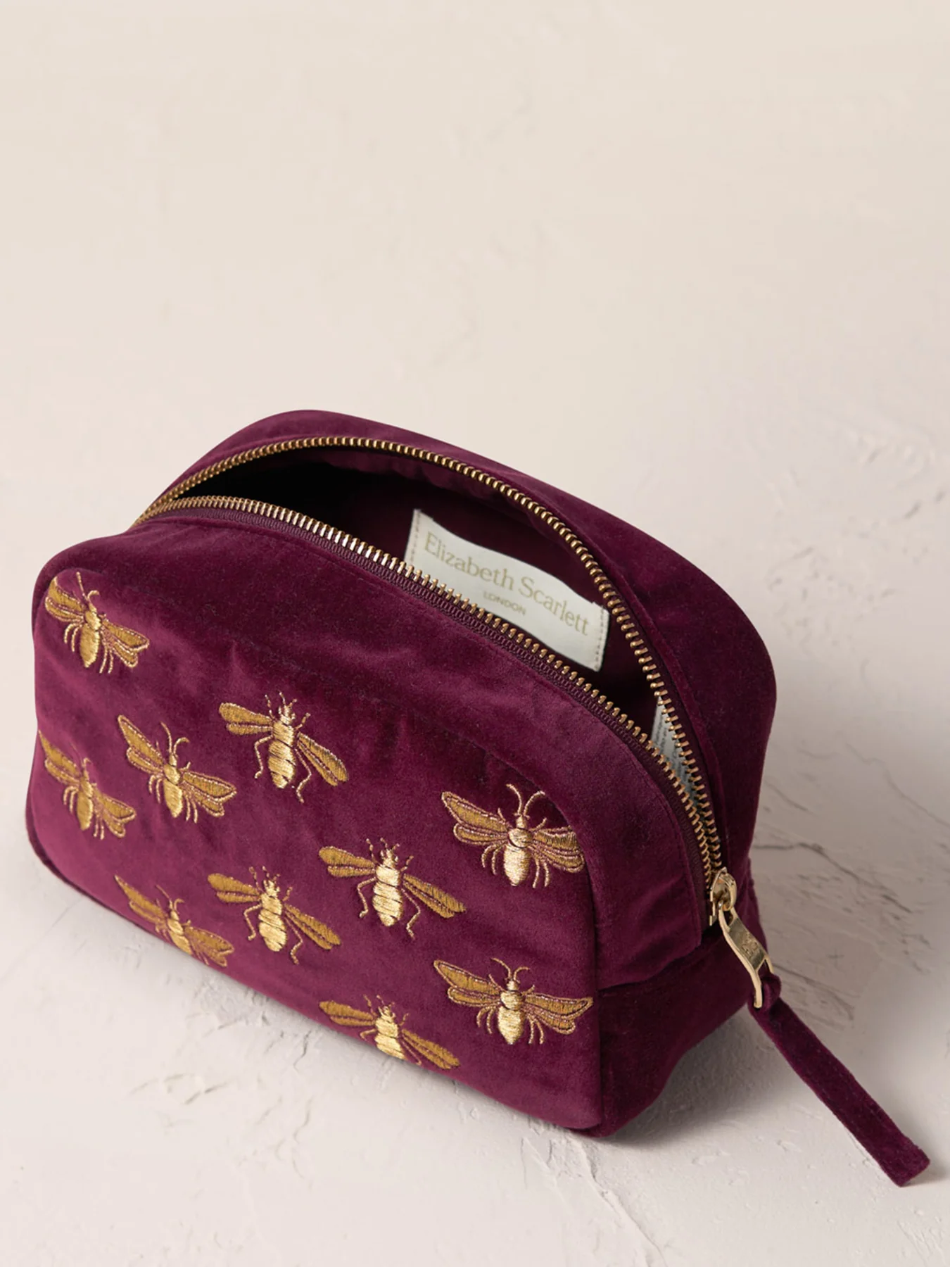 Honey Bee Velvet Make-Up Bag Plum - Image 4