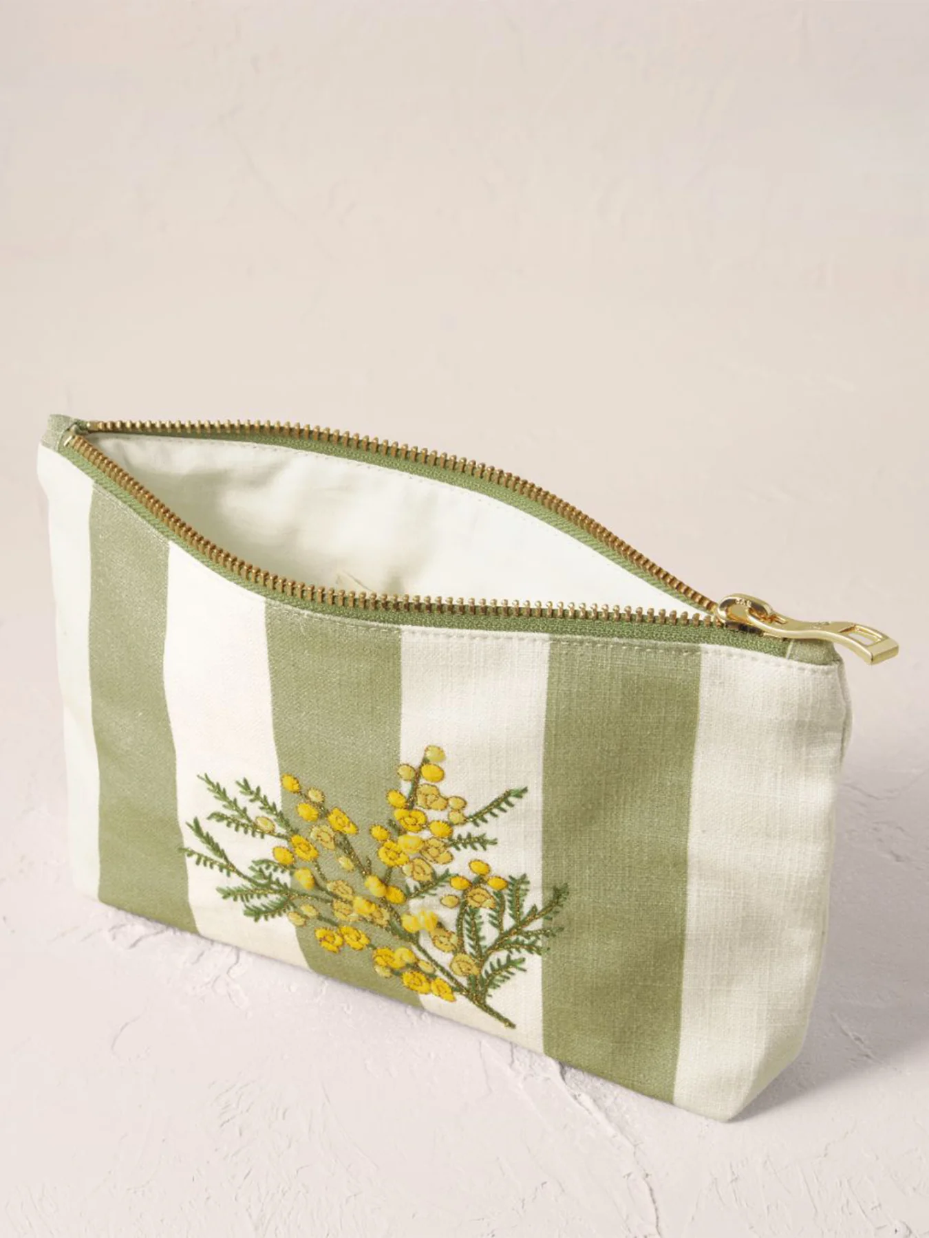 Mimosa Stripe Cotton Mini Pouch Green - Image 2