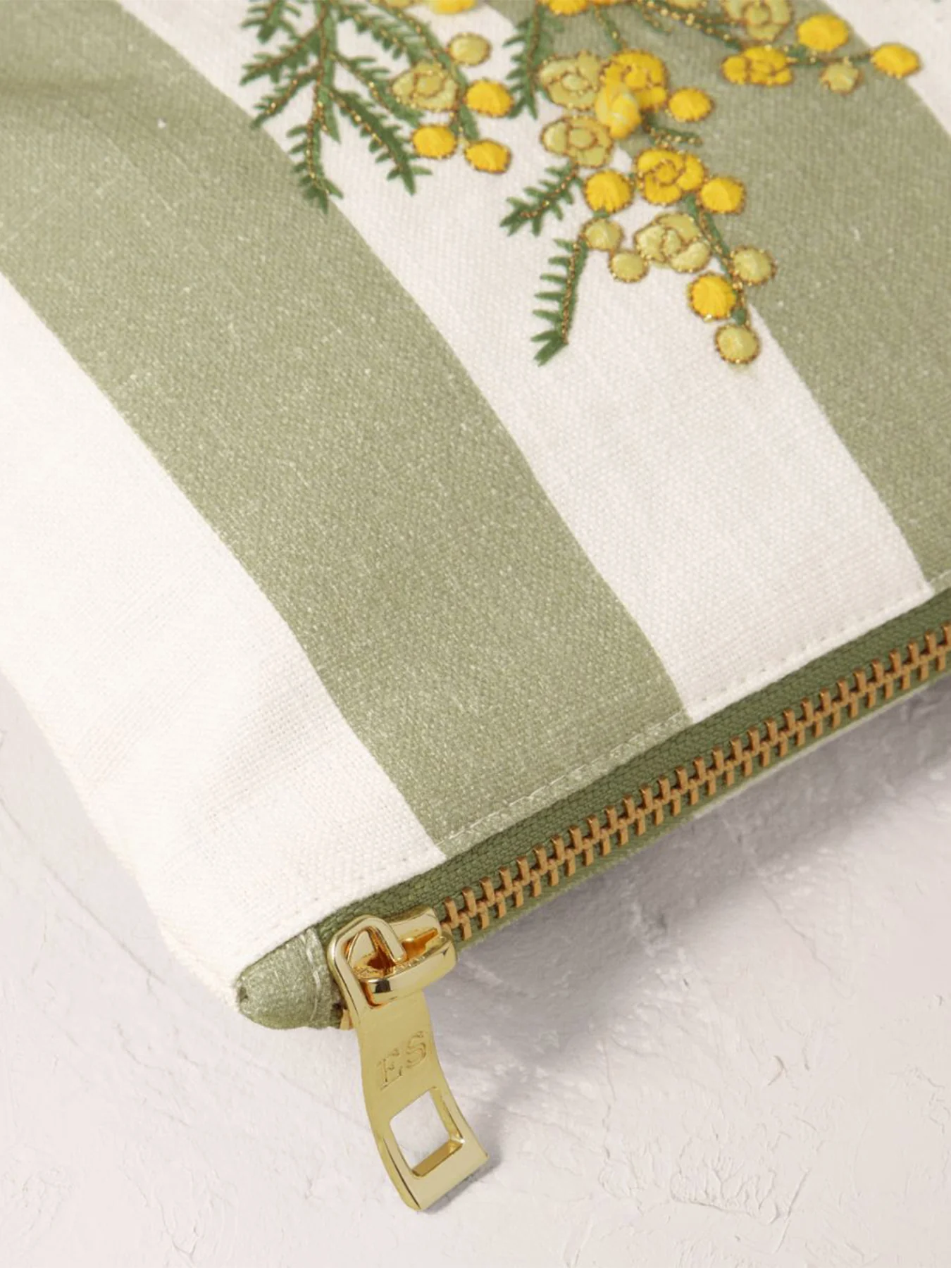 Mimosa Stripe Cotton Mini Pouch Green - Image 3