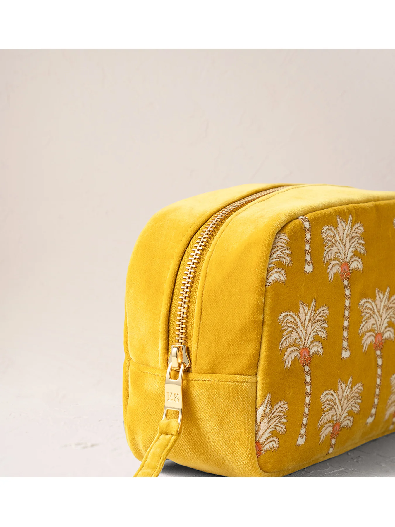 Sunrise Palms Mustard Velvet Makeup Bag - Image 3