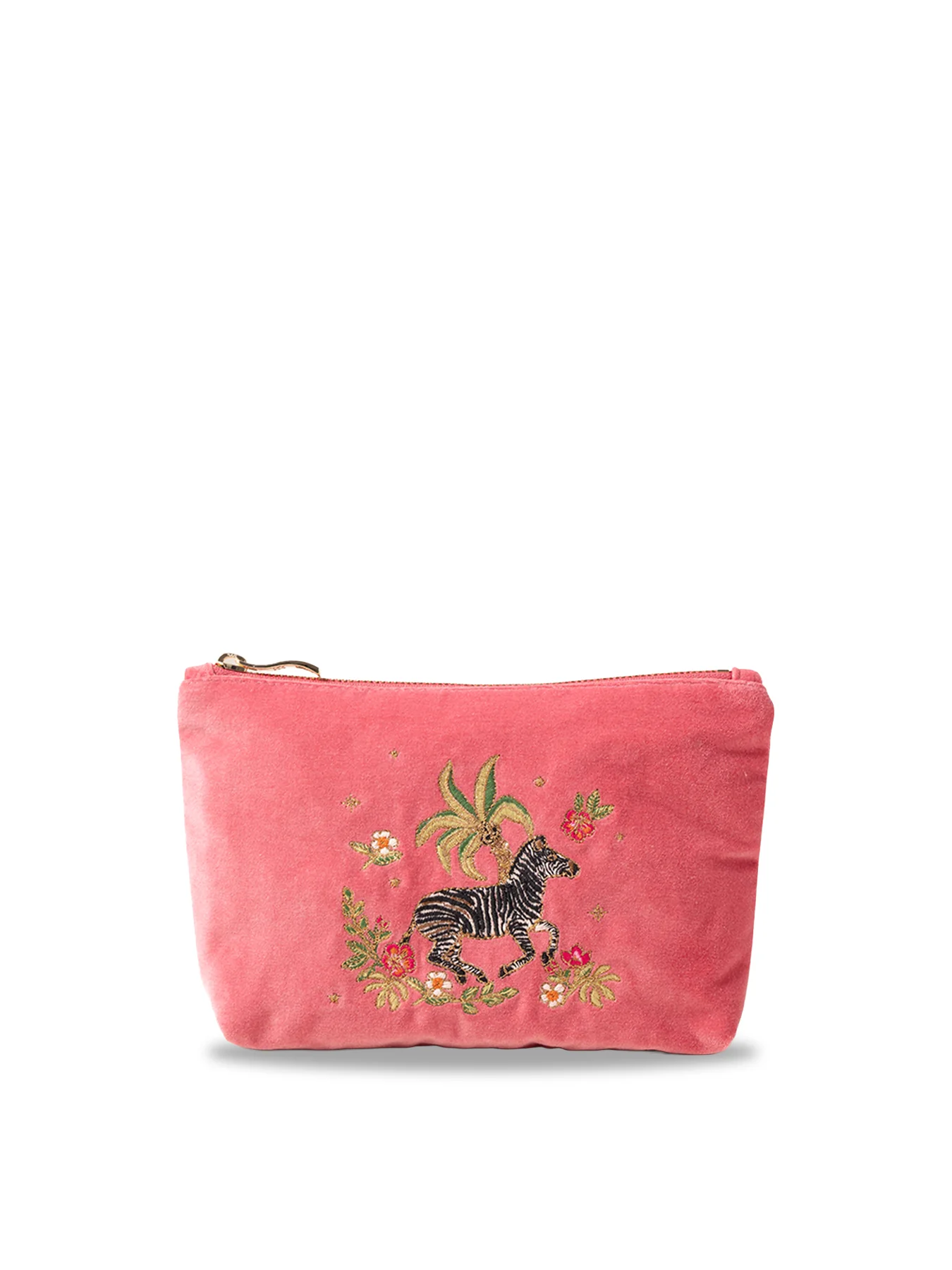 Wild Zebra Palm Velvet Mini Pouch Blush Pink