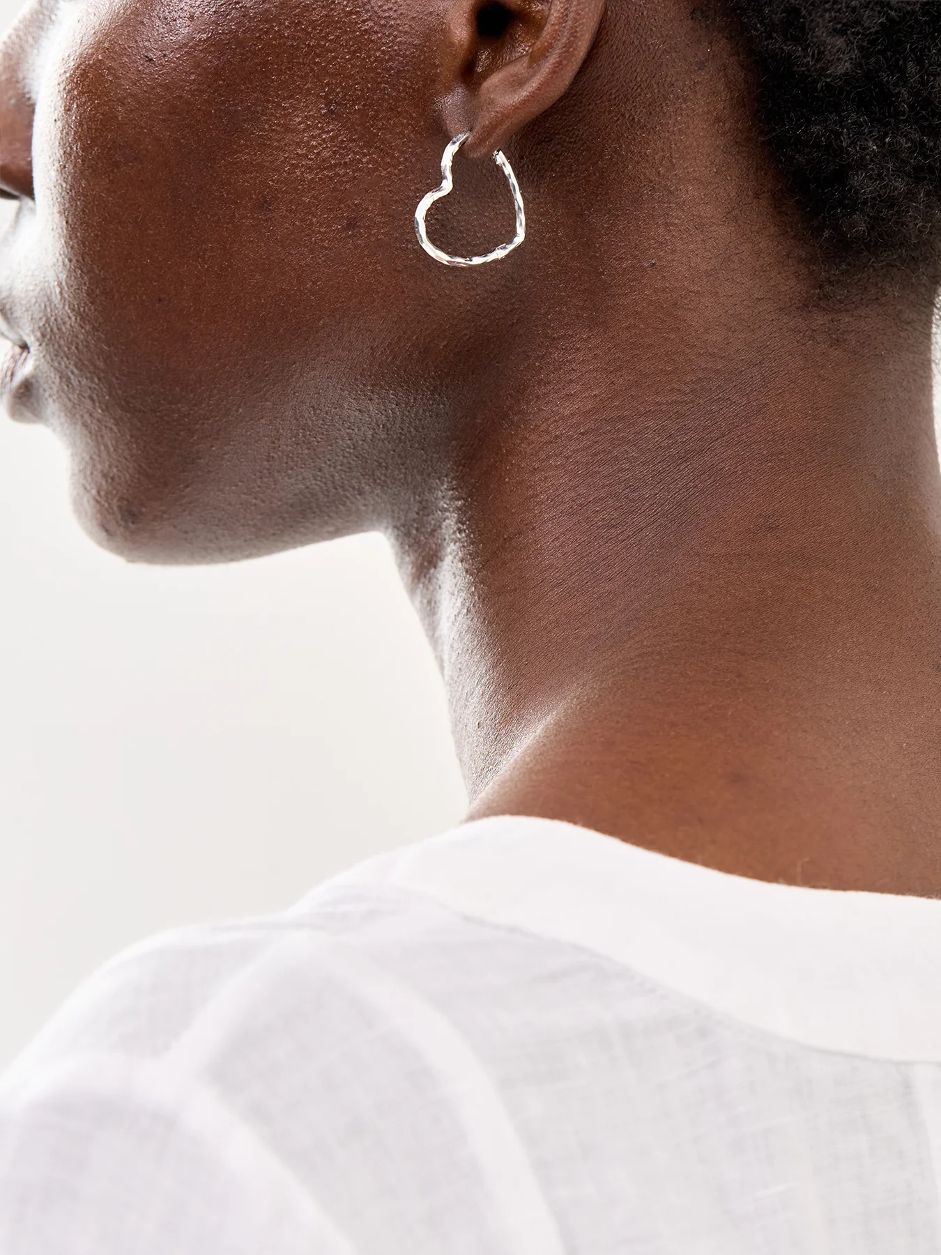 Organic Heart Hoop Earrings Silver - Image 2