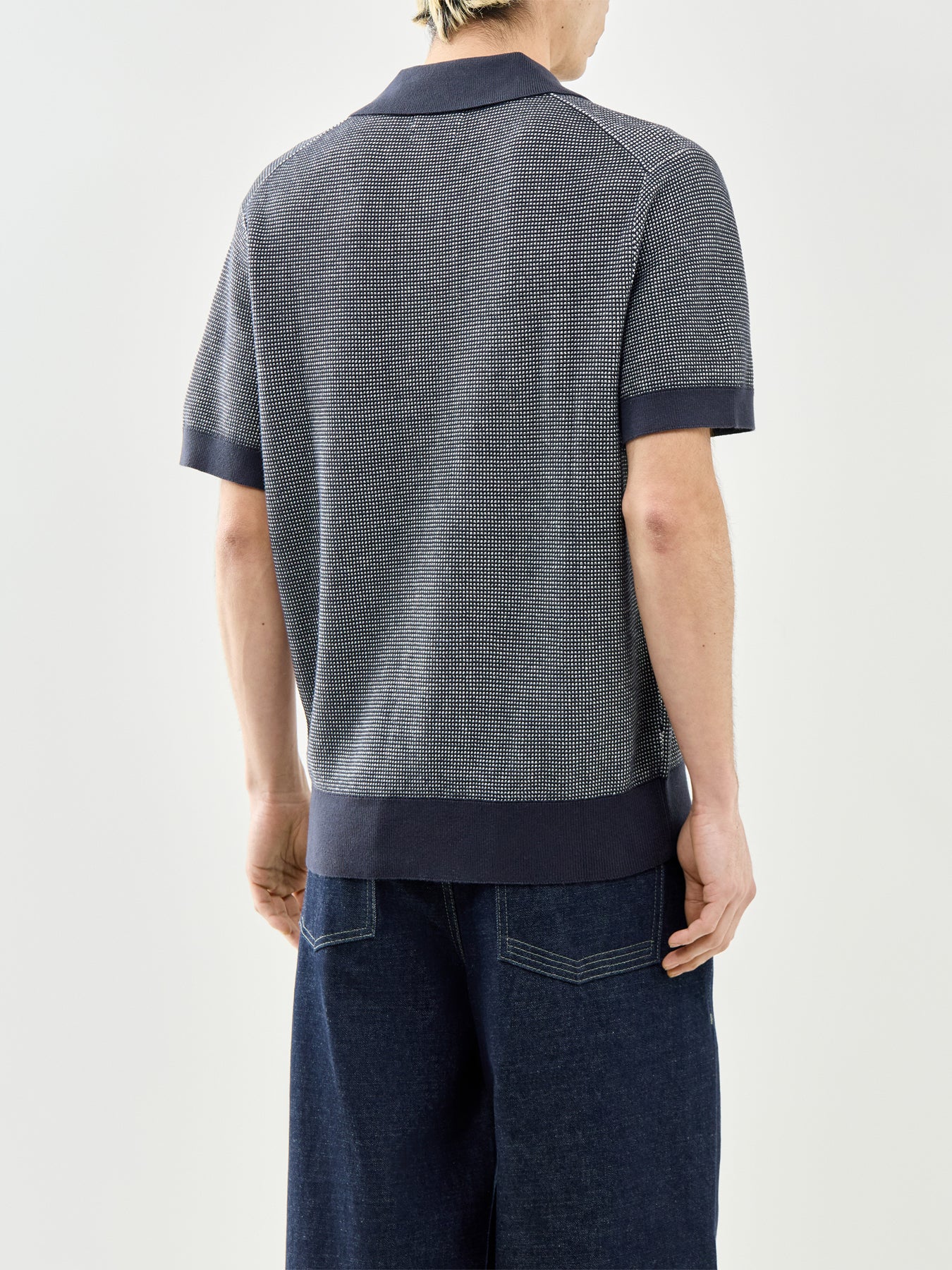 Knitted Polo Shirt Navy - Image 5