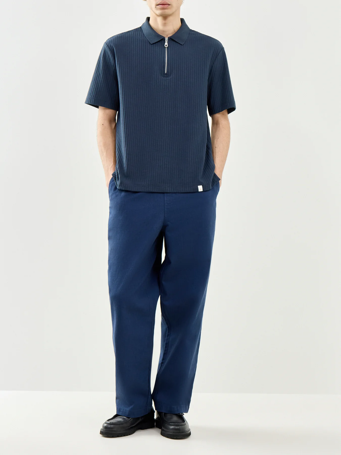 Zip Polo Shirt Navy - Image 2