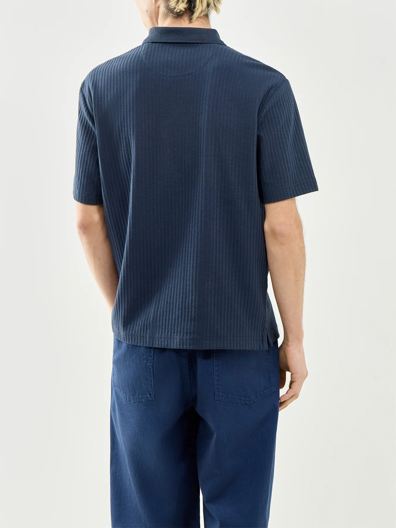 Zip Polo Shirt Navy - Image 5