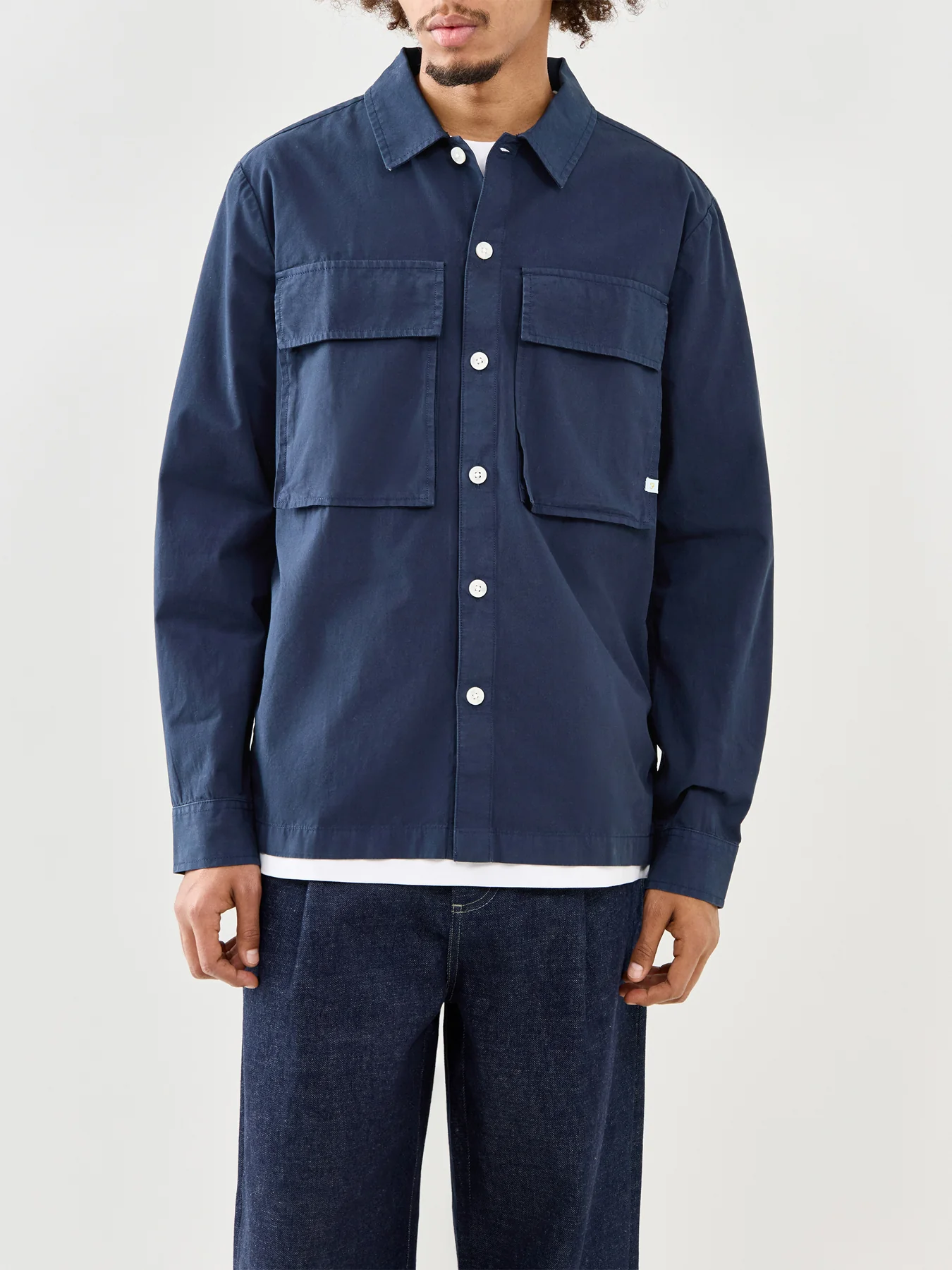 Cotton Long Sleeve Shirt Navy - Image 4
